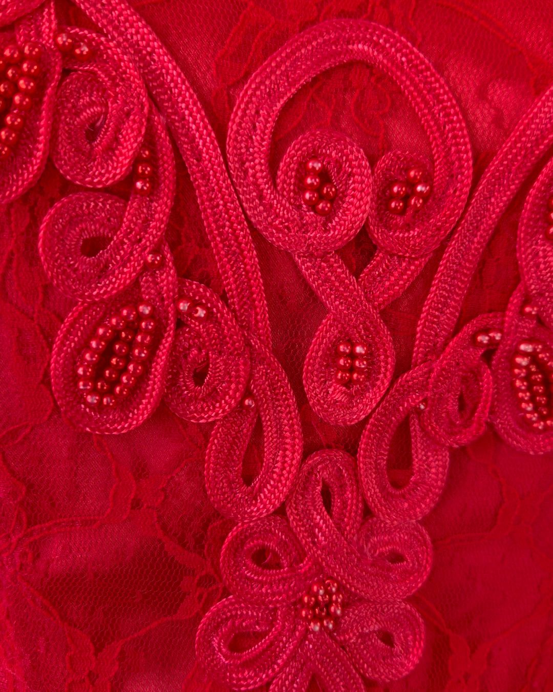 1970s Vintage Victoria’s Secret Gold Crown Scarlet Red Satin Bustier with Lace & Beads