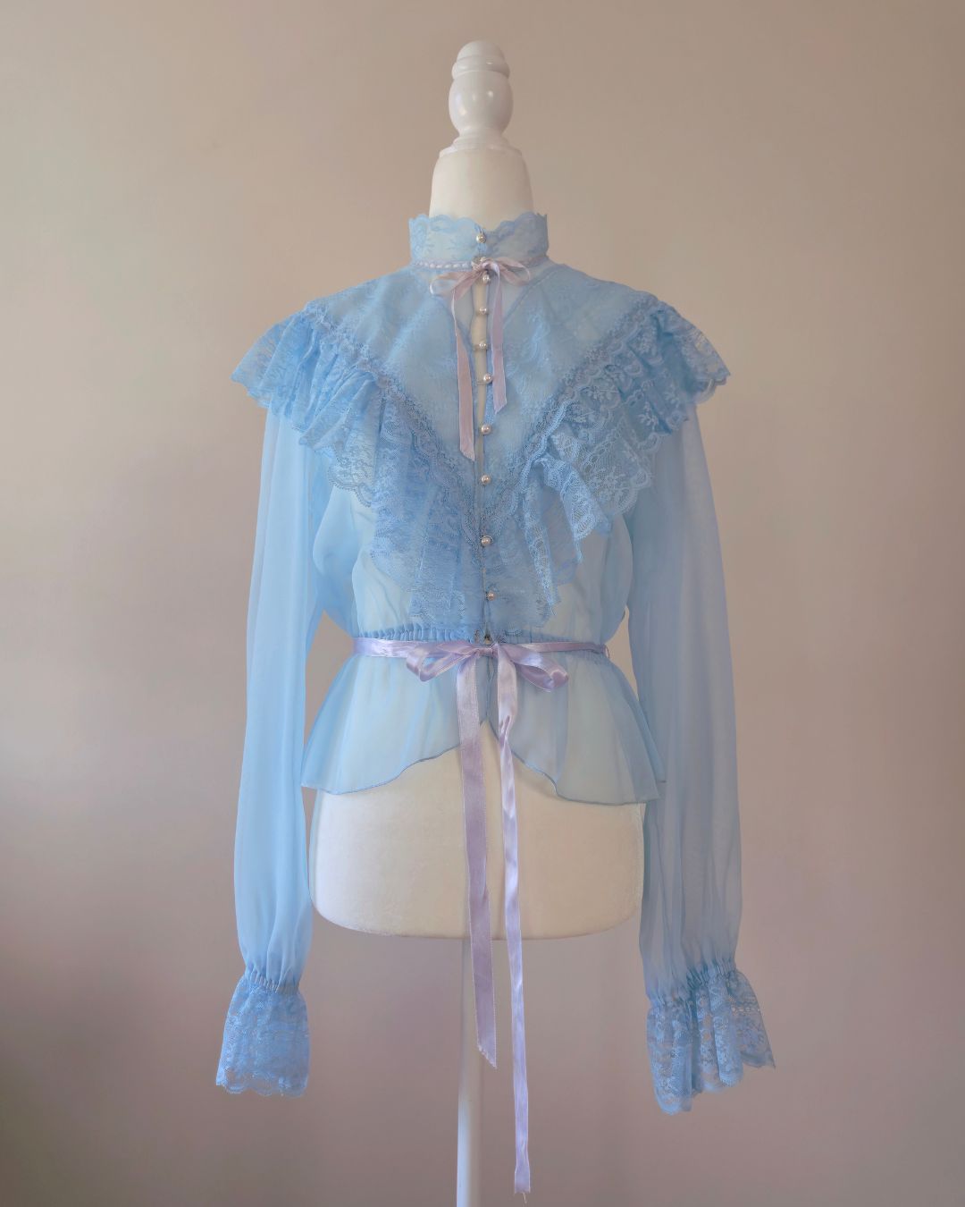 1970s Vintage Gunne Sax Style “Sky Serenade” Baby Blue Blouse