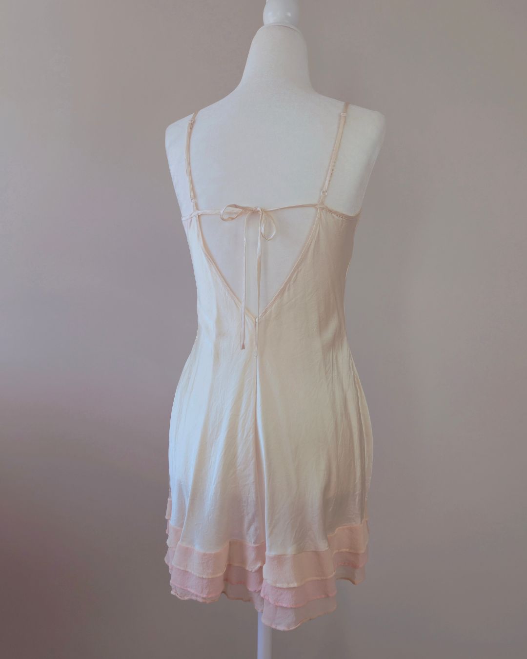 2003 Vintage Victoria’s Secret Ivory Silk Slip with Tulip Hem and Tiered Details