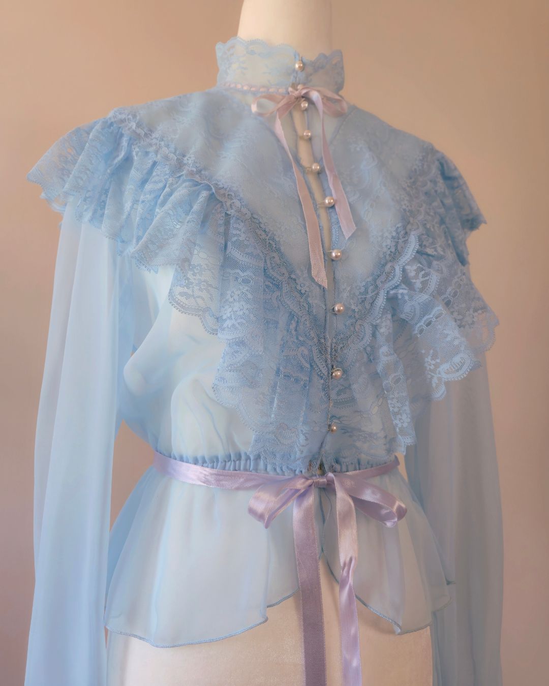 1970s Vintage Gunne Sax Style “Sky Serenade” Baby Blue Blouse