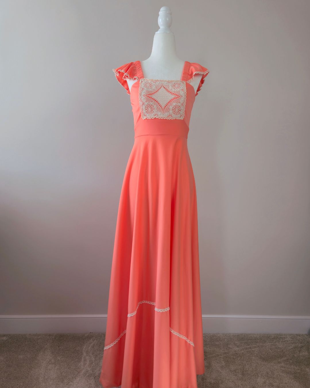 1970s Vintage "Sun-Kissed Meadow" Prairie Dress with Crochet Lace