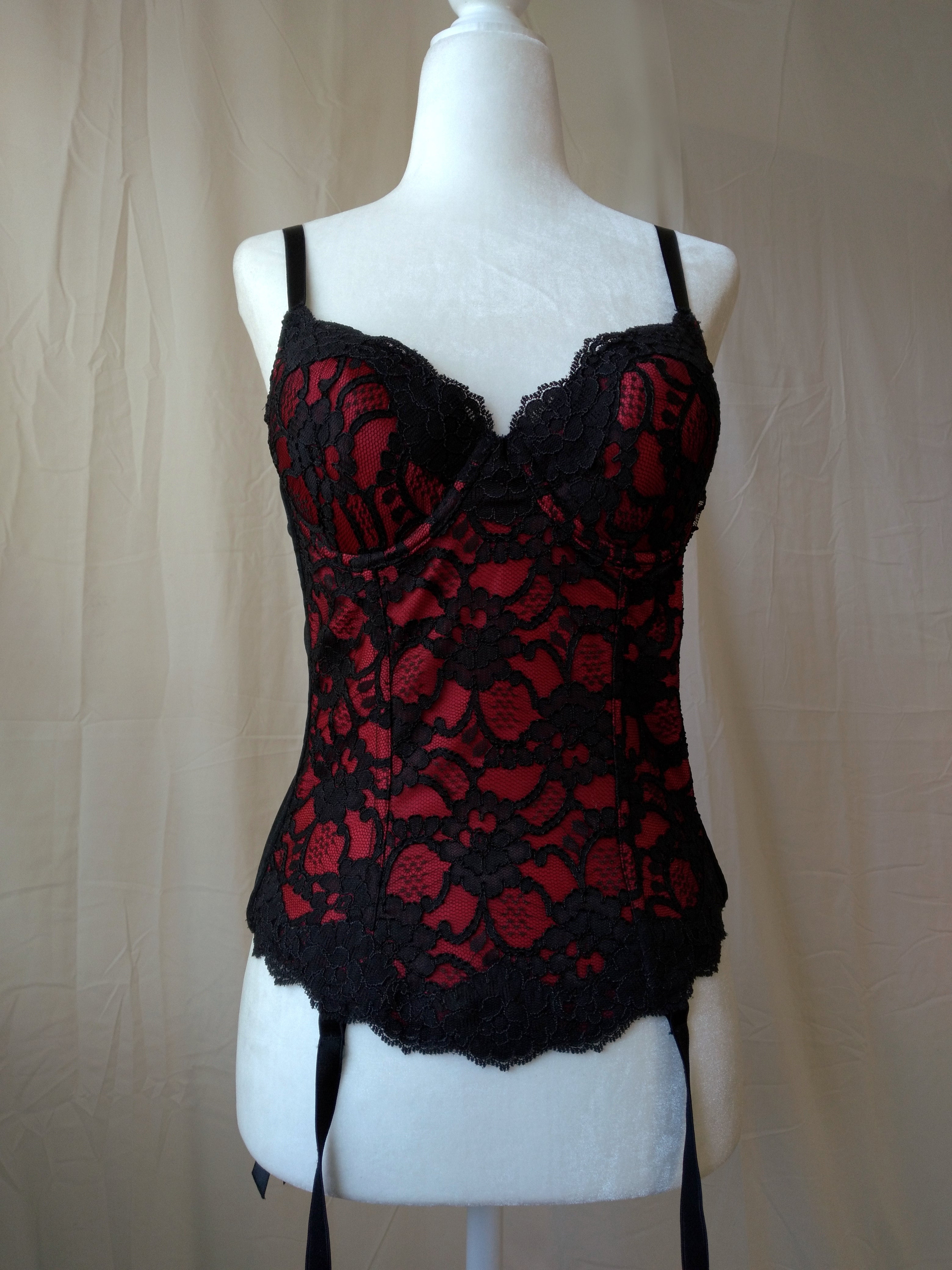 1990s Vintage Victoria's Secret Red Lace Bustier