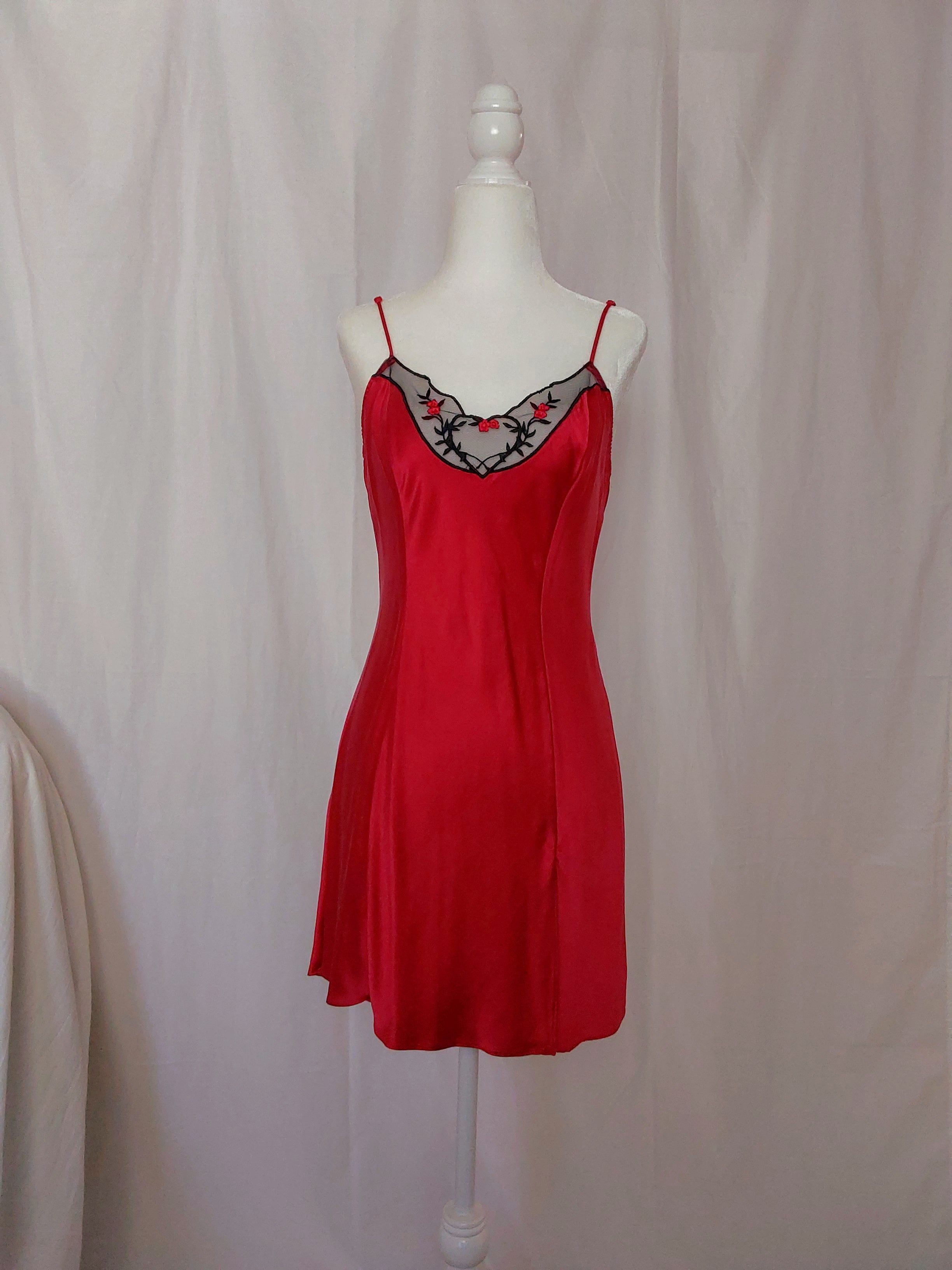 1990s Vintage Victoria's Secret Red Silk Slip Dress