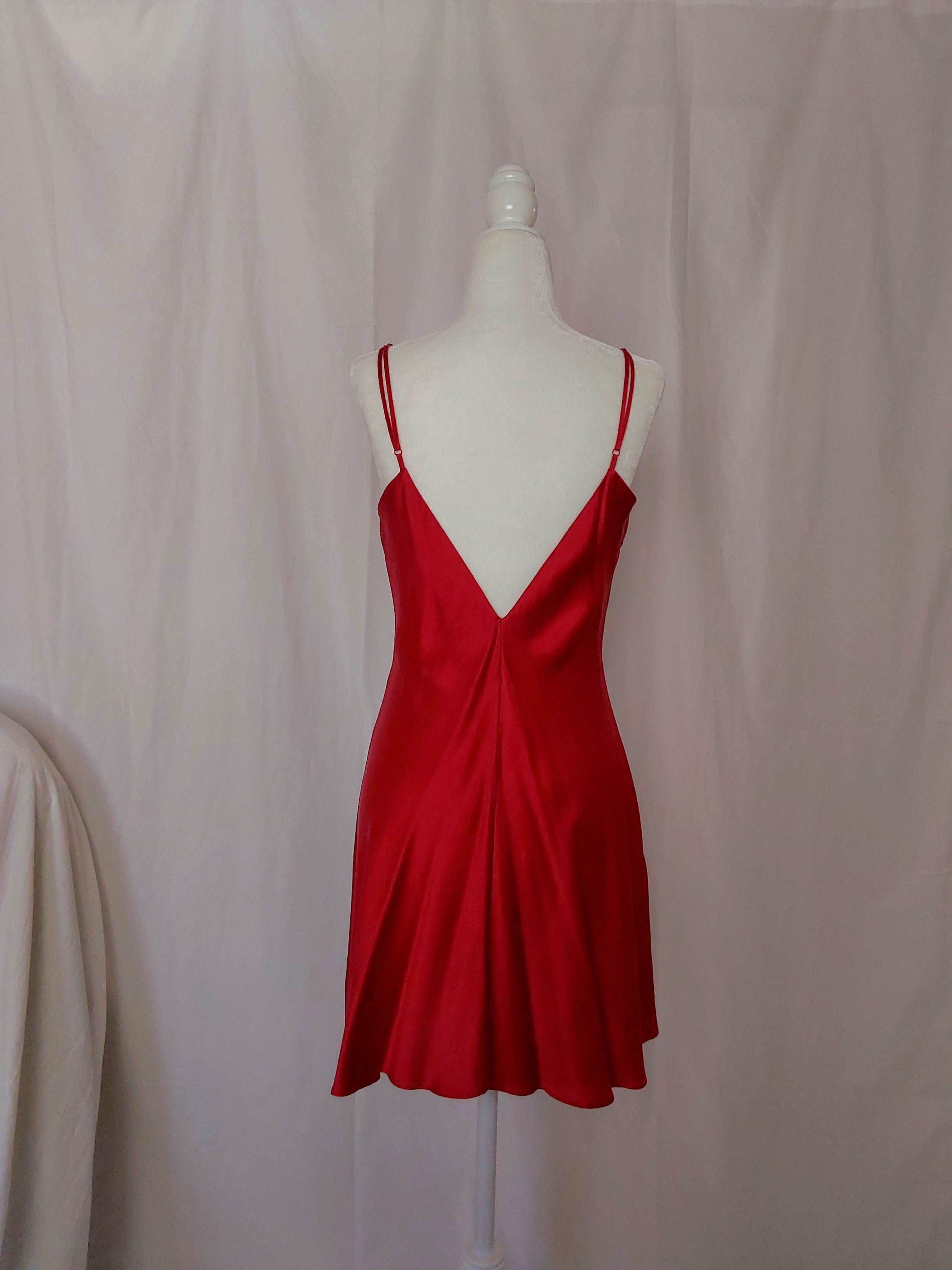1990s Vintage Victoria's Secret Red Silk Slip Dress
