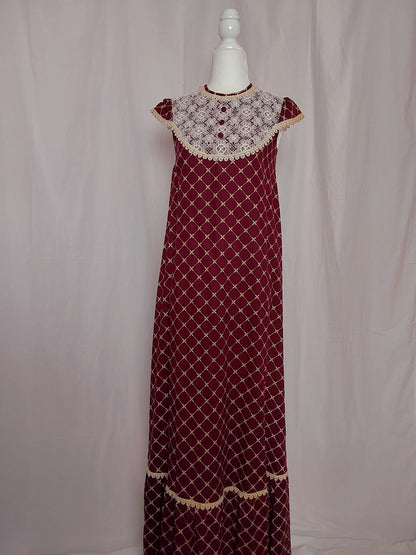 1970s Vintage Liberty House by Sun Babies Lattice Burgundy Prairie Dress