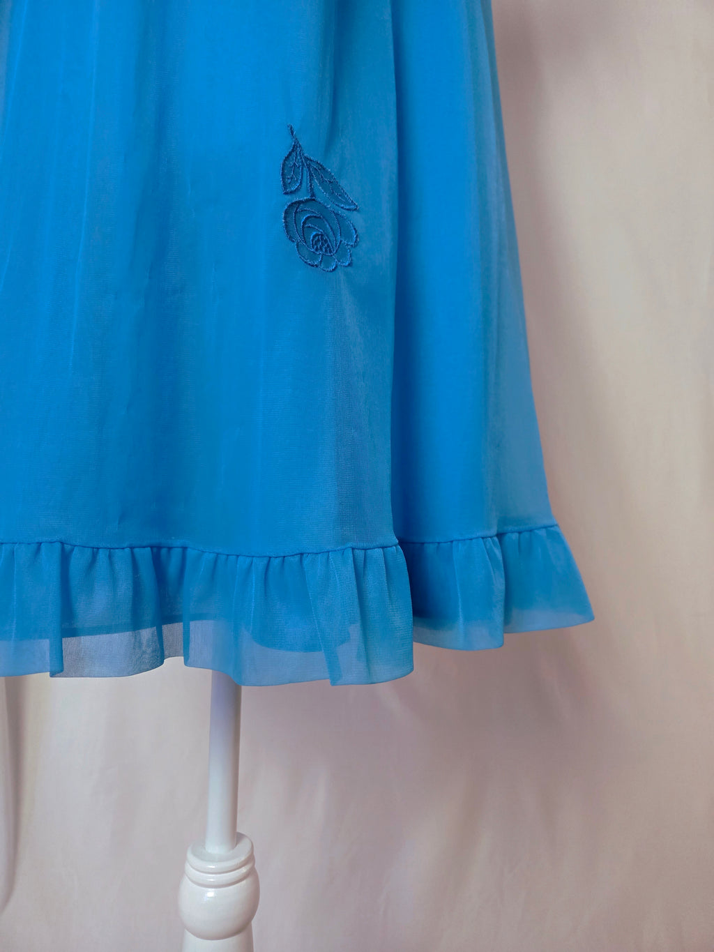 1960s Cobalt Blue Chiffon Flutter Sleeve Nightgown