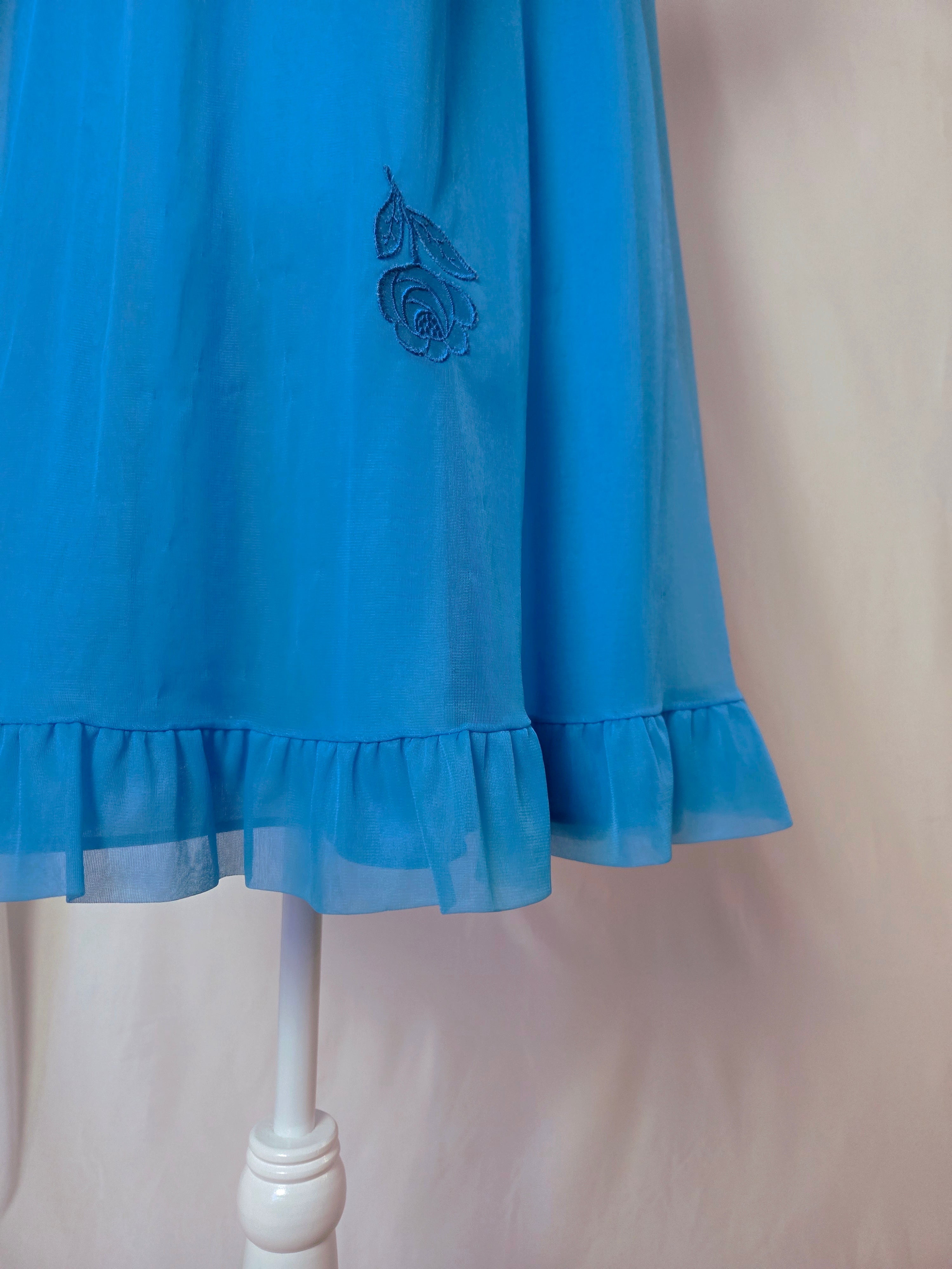 1960s Cobalt Blue Chiffon Flutter Sleeve Nightgown