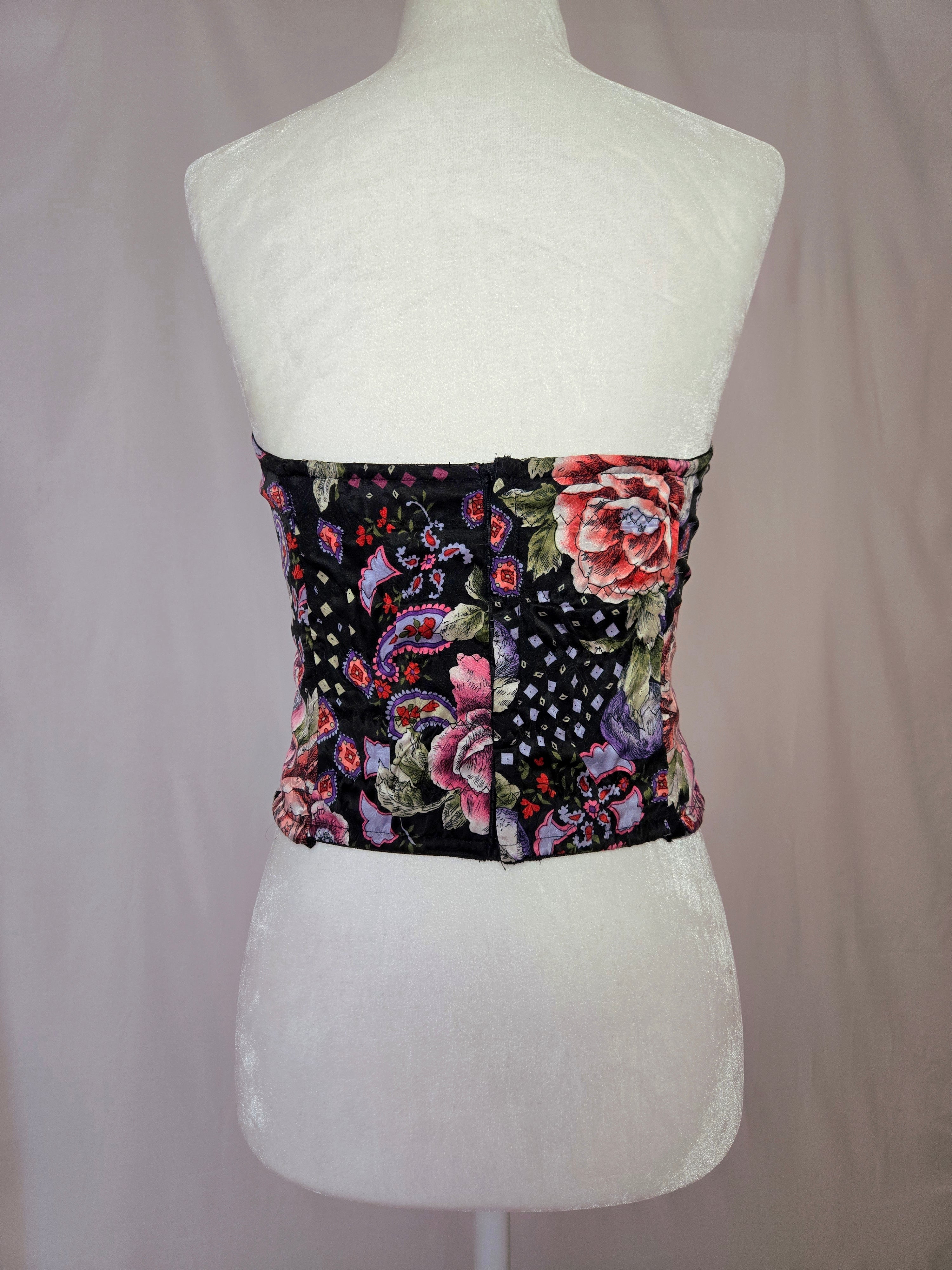 1970s Vintage Victoria's Secret Purple Floral Satin Bustier