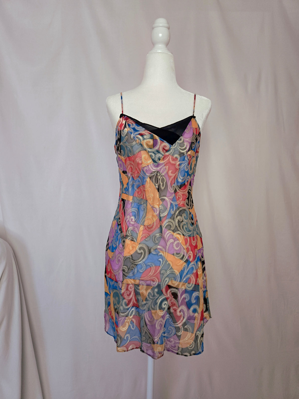 1970s Vintage Oscar de la Renta Multicolored Abstract Slip Dress