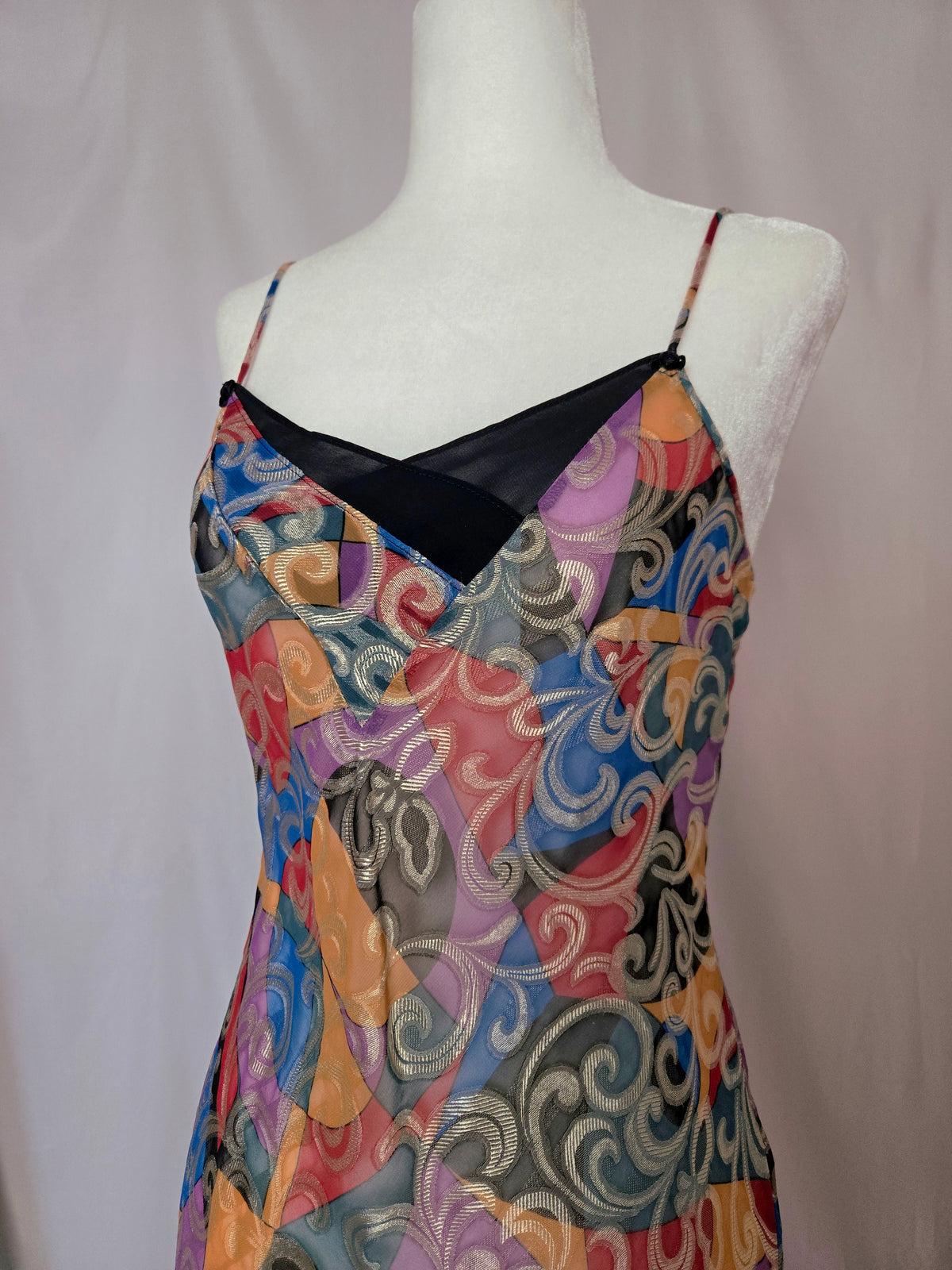 1970s Vintage Oscar de la Renta Multicolored Abstract Slip Dress