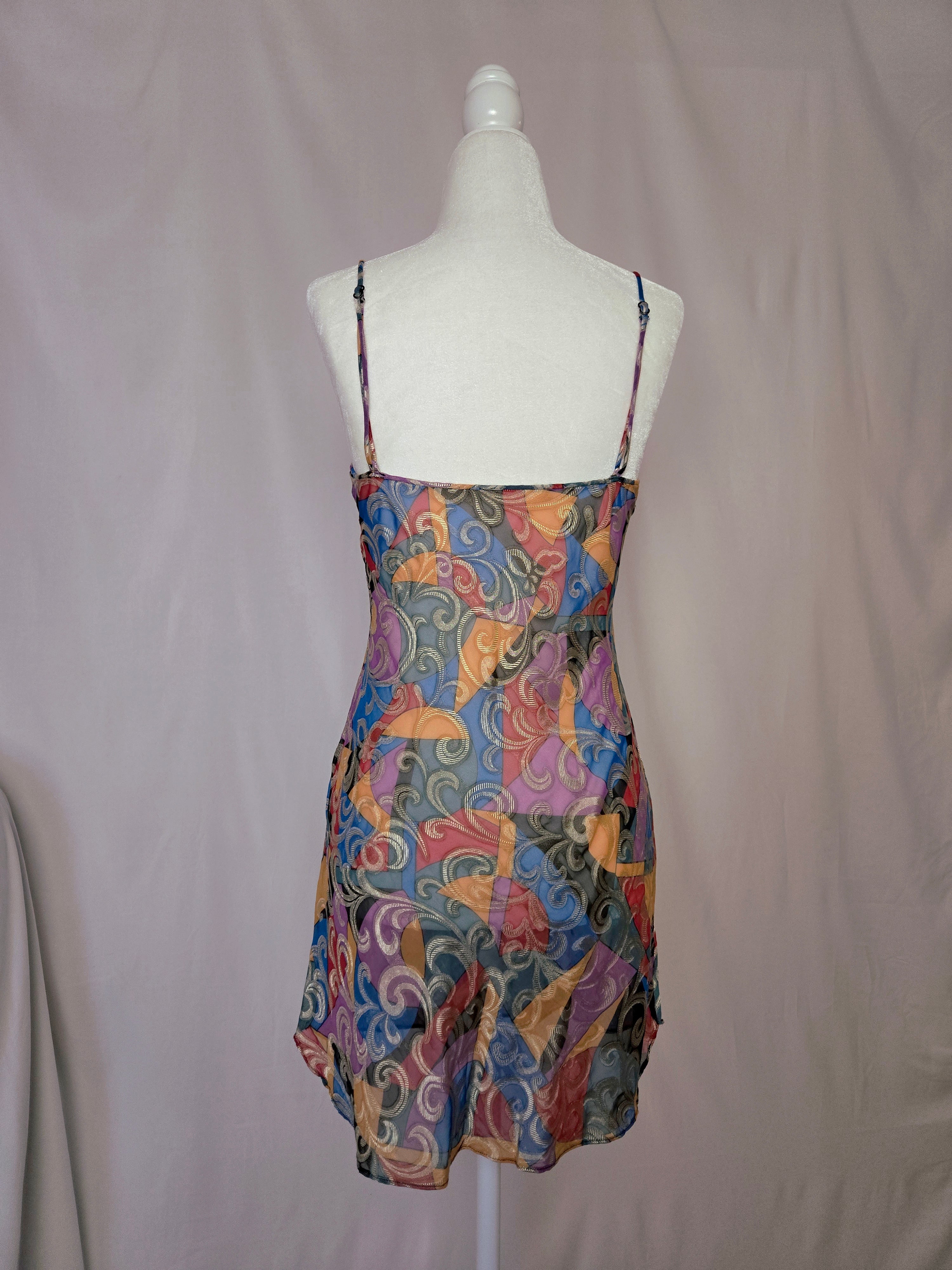 1970s Vintage Oscar de la Renta Multicolored Abstract Slip Dress