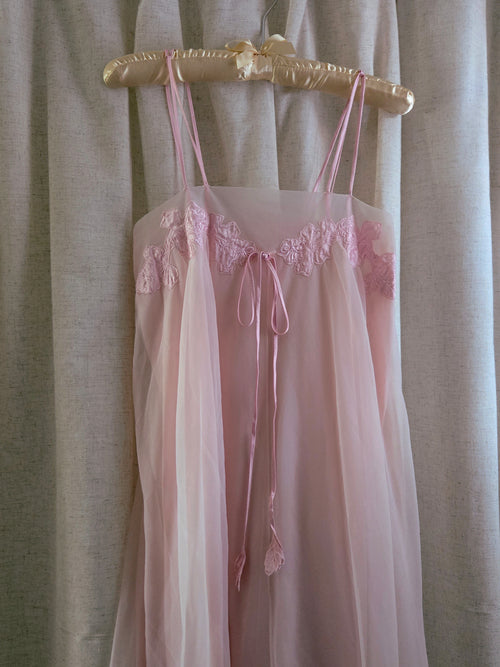 1950s Vintage Eyeful Pastel Pink Chiffon A-Line Nightgown