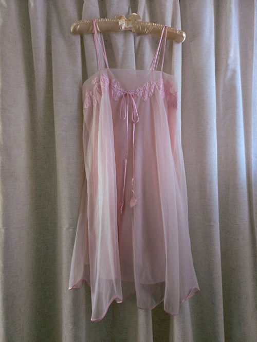 1950s Vintage Eyeful Pastel Pink Chiffon A-Line Nightgown