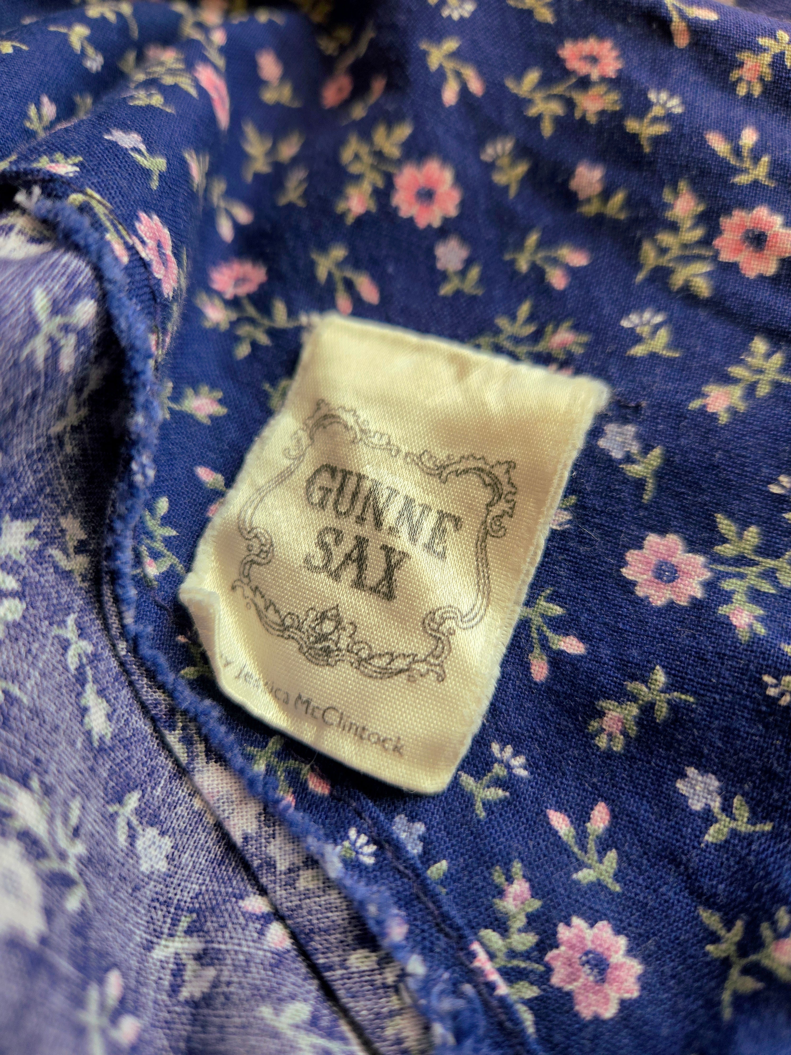 1970s Vintage Gunne Sax "Wildflower Reverie" Navy Prairie Dress
