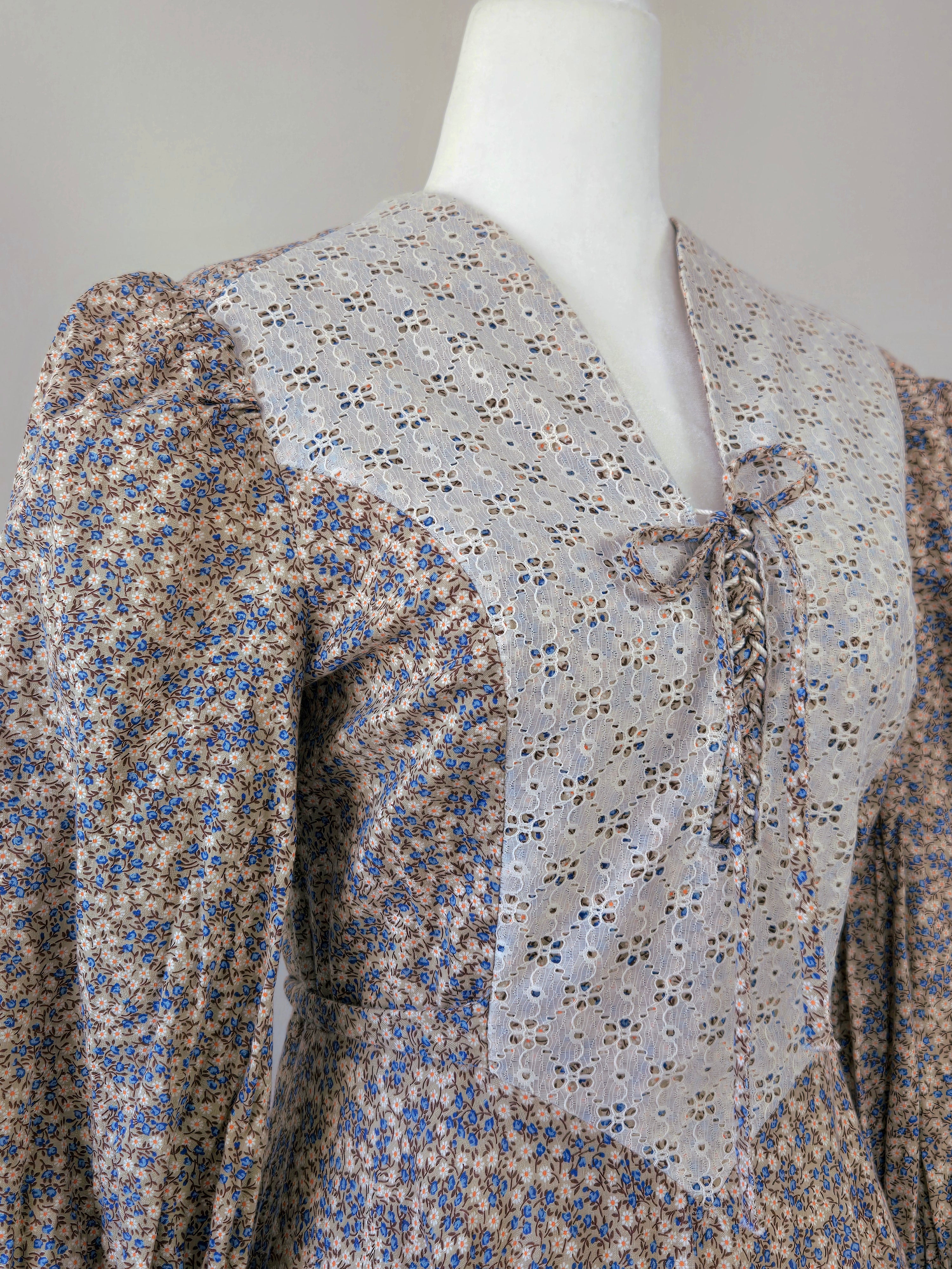1970s Handmade "Soft Horizon" Beige Floral Prairie Dress
