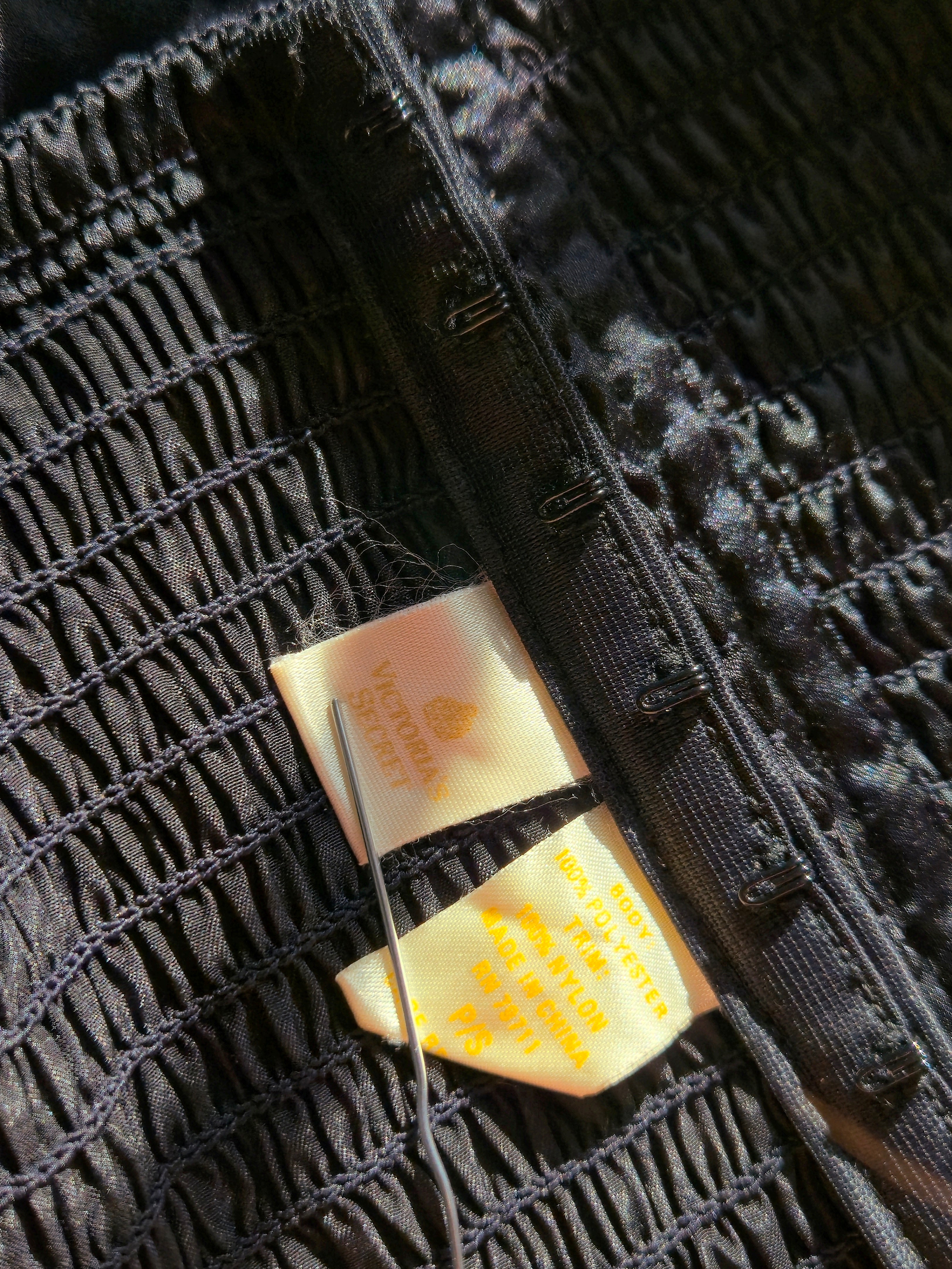 1970s Vintage Victoria’s Secret Gold Crown Black Satin Bustier with Lace & Beads