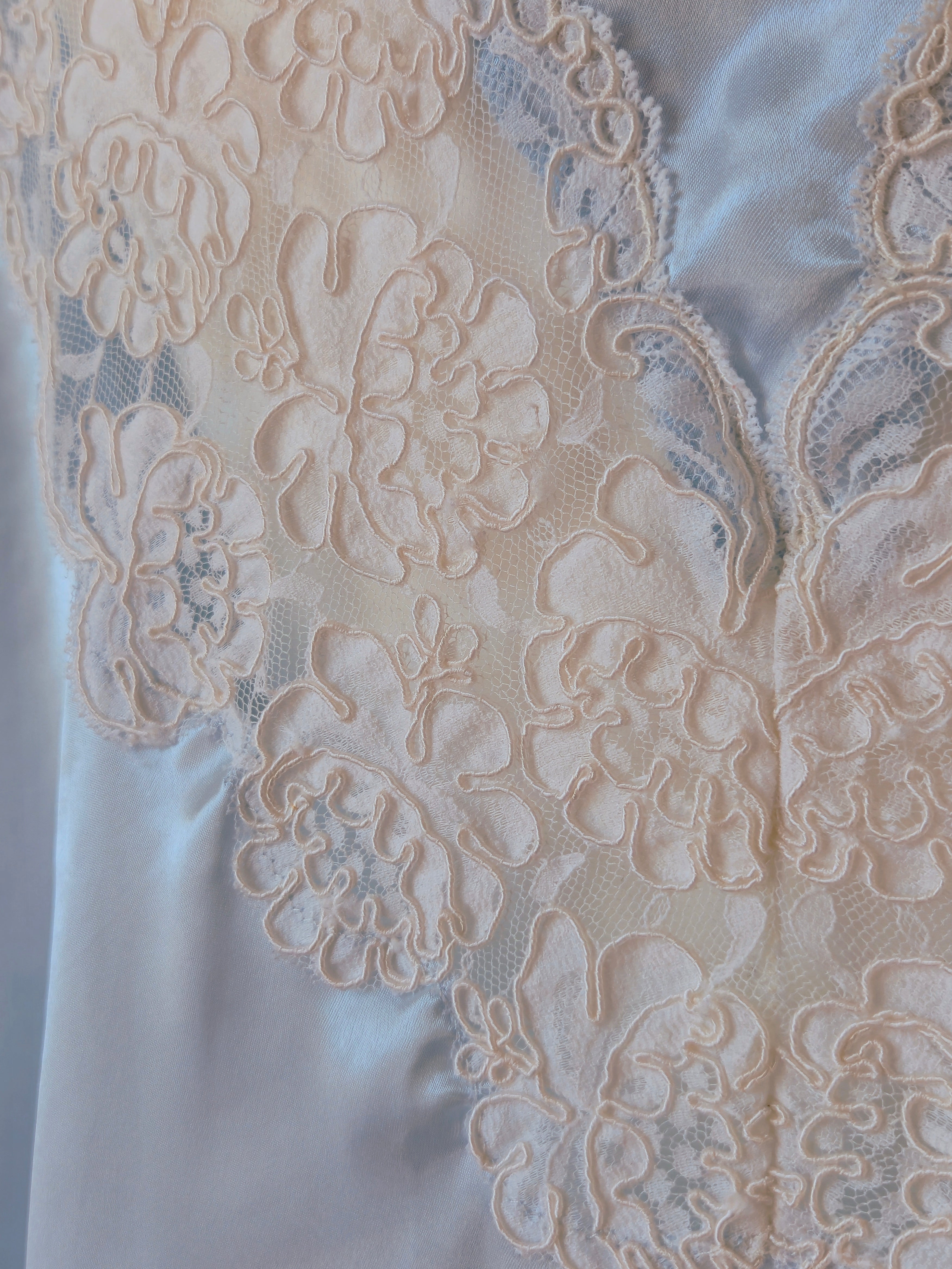 1980s Vintage Victoria's Secret Light Blue Liquid Satin Lace Bed Jacket