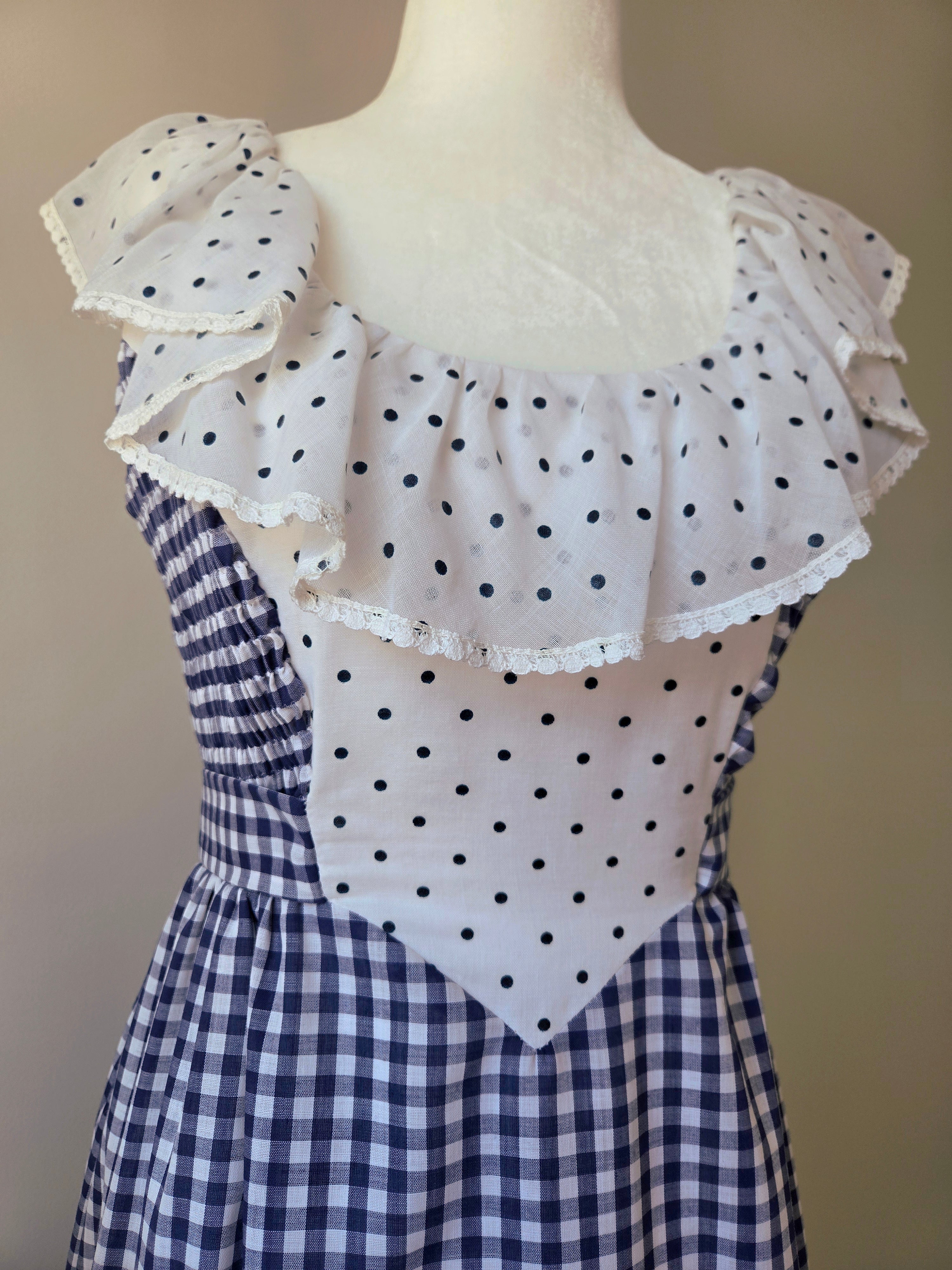 1970s Vintage Jody T of California Blue Gingham Prairie Dress