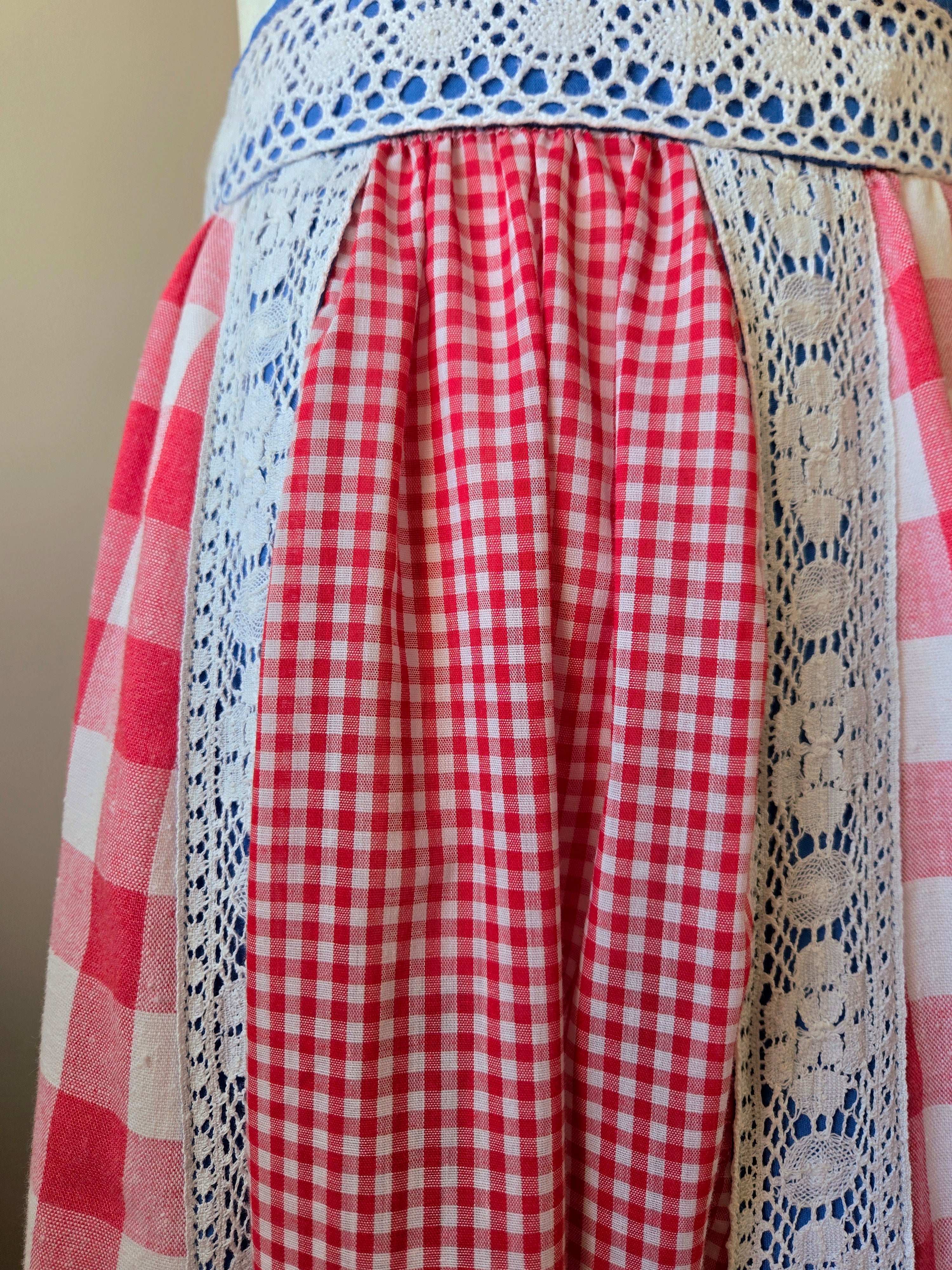 1960s Vintage Handmade Picnic Red Gingham Prairie Skirt