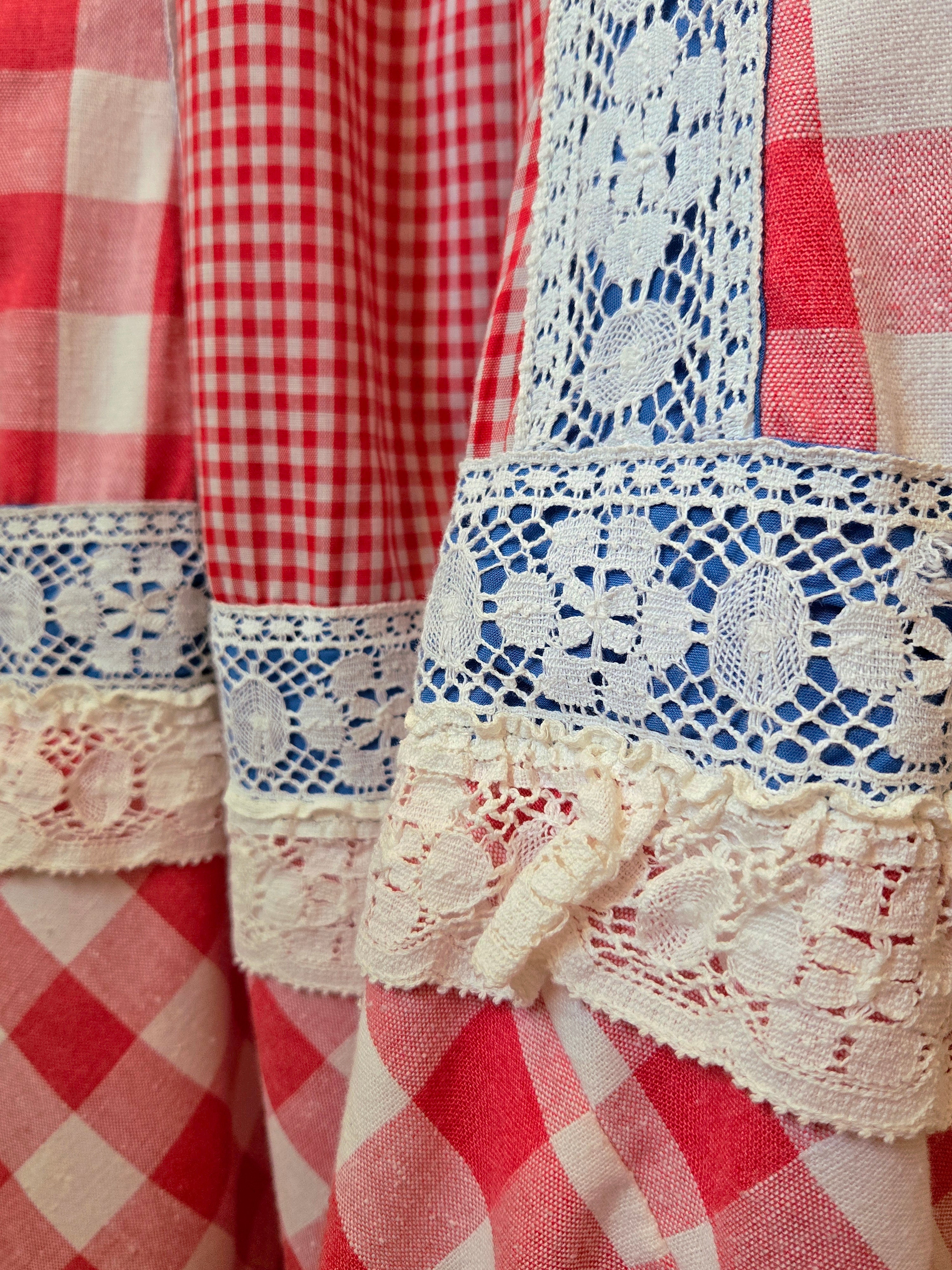 1960s Vintage Handmade Picnic Red Gingham Prairie Skirt