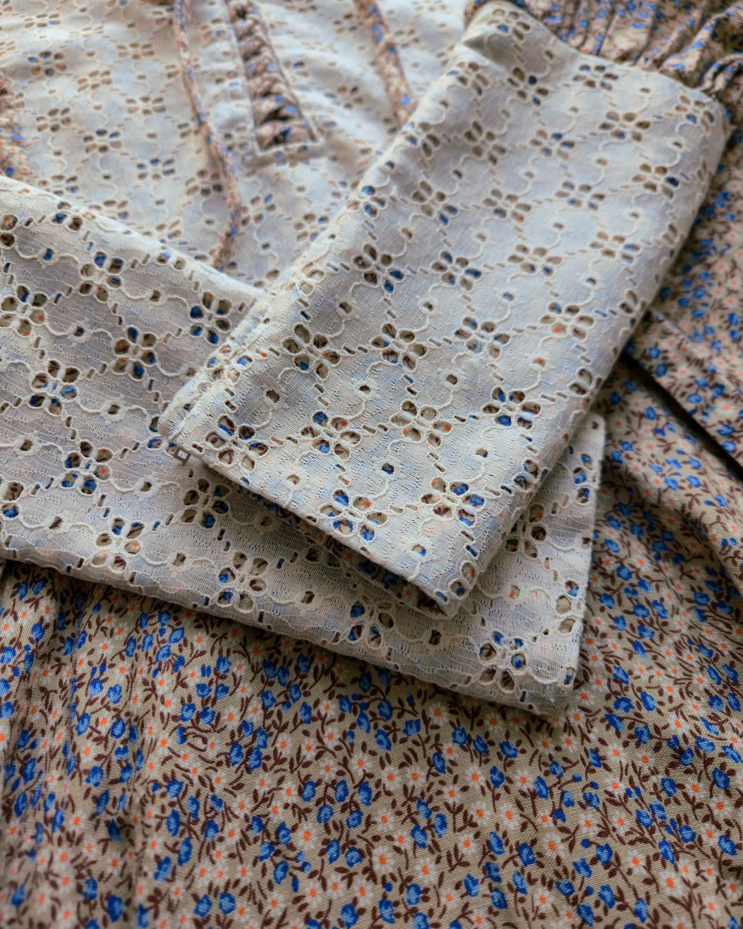 1970s Handmade "Soft Horizon" Beige Floral Prairie Dress