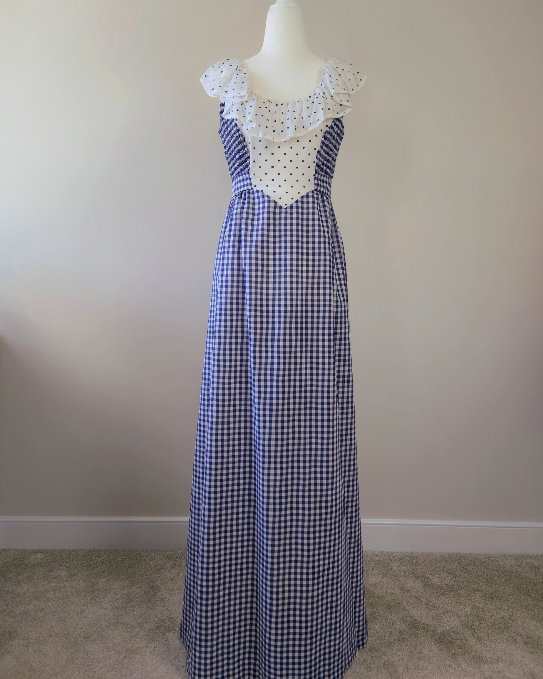 1970s Vintage Jody T of California Blue Gingham Prairie Dress