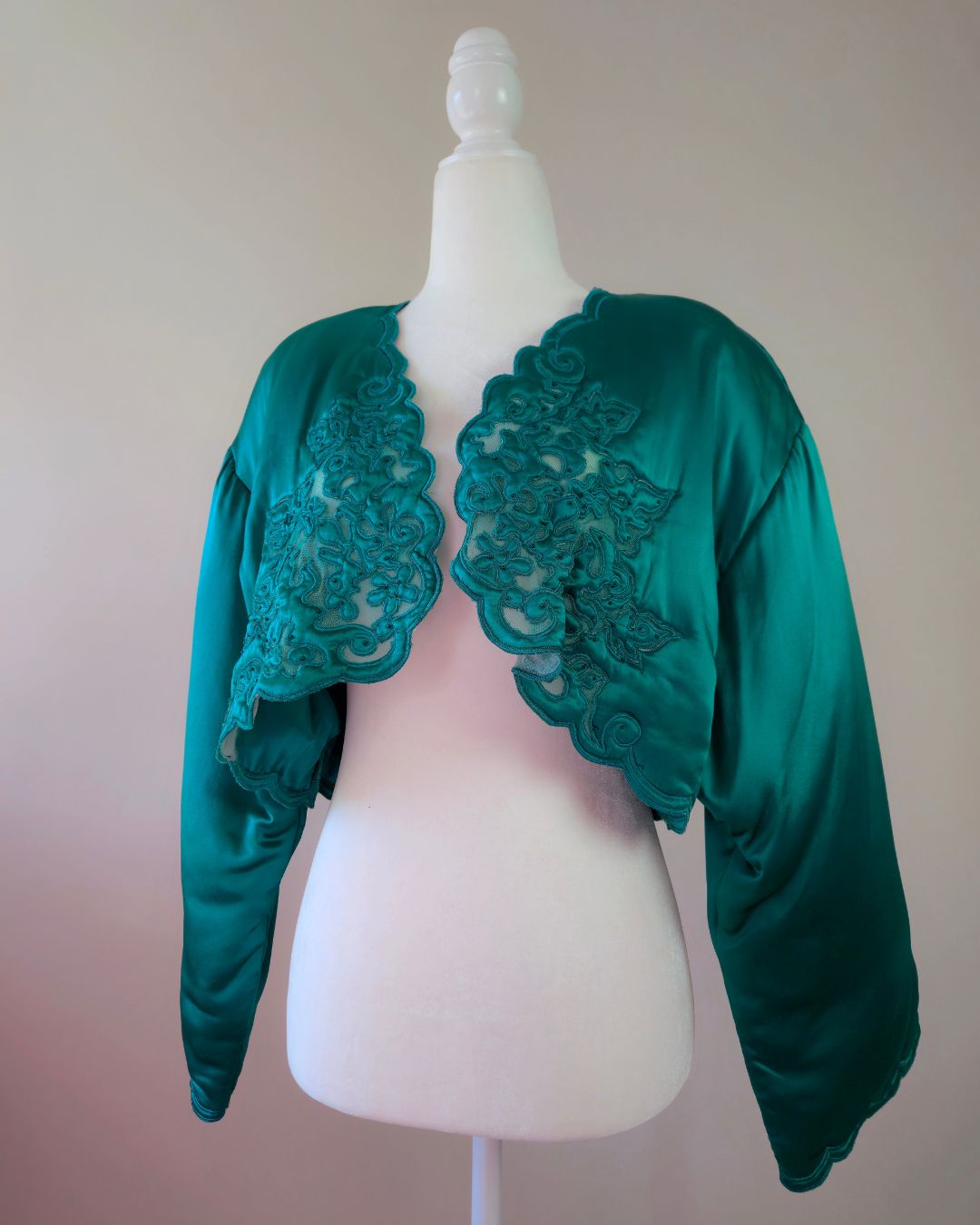 1980s Vintage Victoria's Secret Emerald Silk Bed Jacket