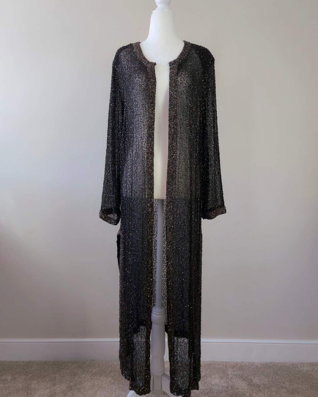 1980s Vintage Frank Usher Silk Beaded Dressing Gown