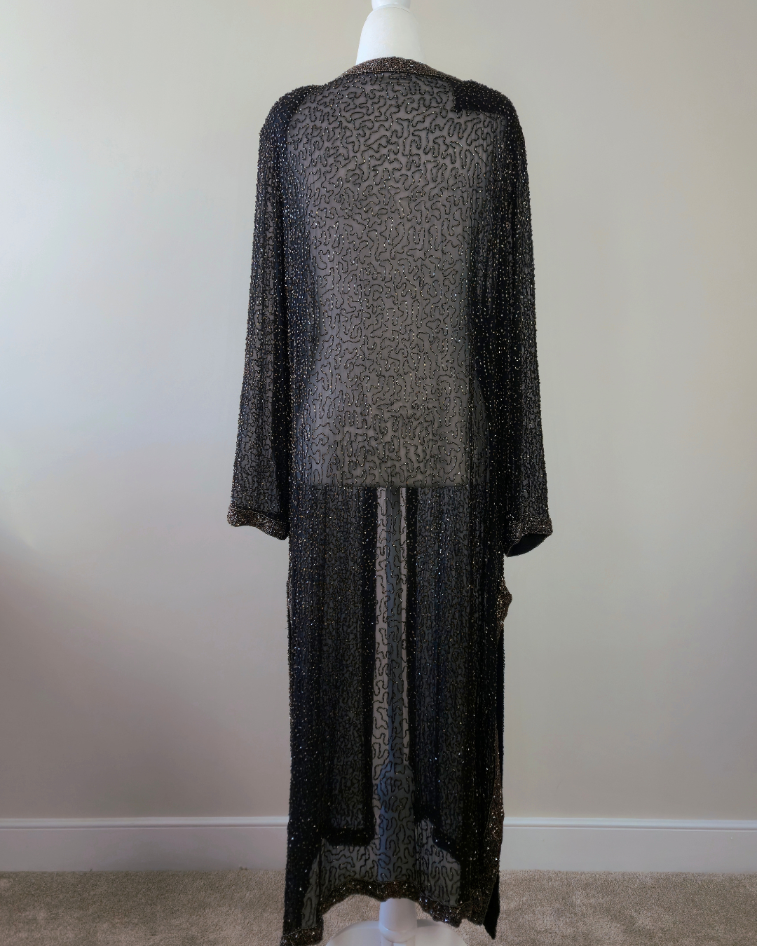 1980s Vintage Frank Usher Silk Beaded Dressing Gown