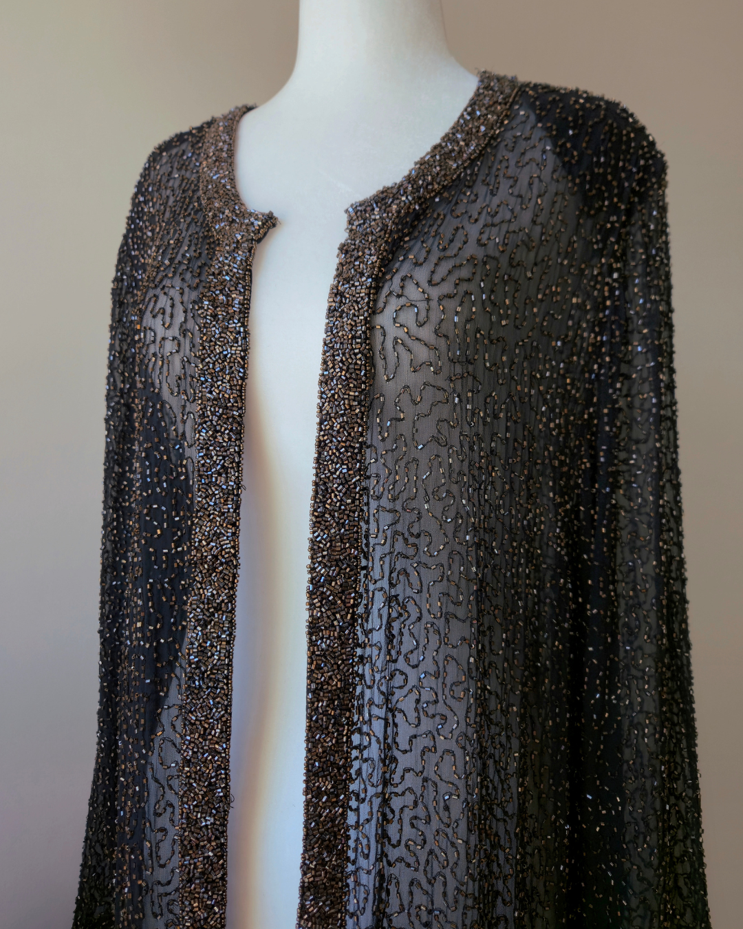 1980s Vintage Frank Usher Silk Beaded Dressing Gown