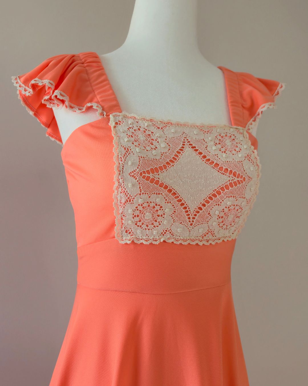 1970s Vintage "Sun-Kissed Meadow" Prairie Dress with Crochet Lace