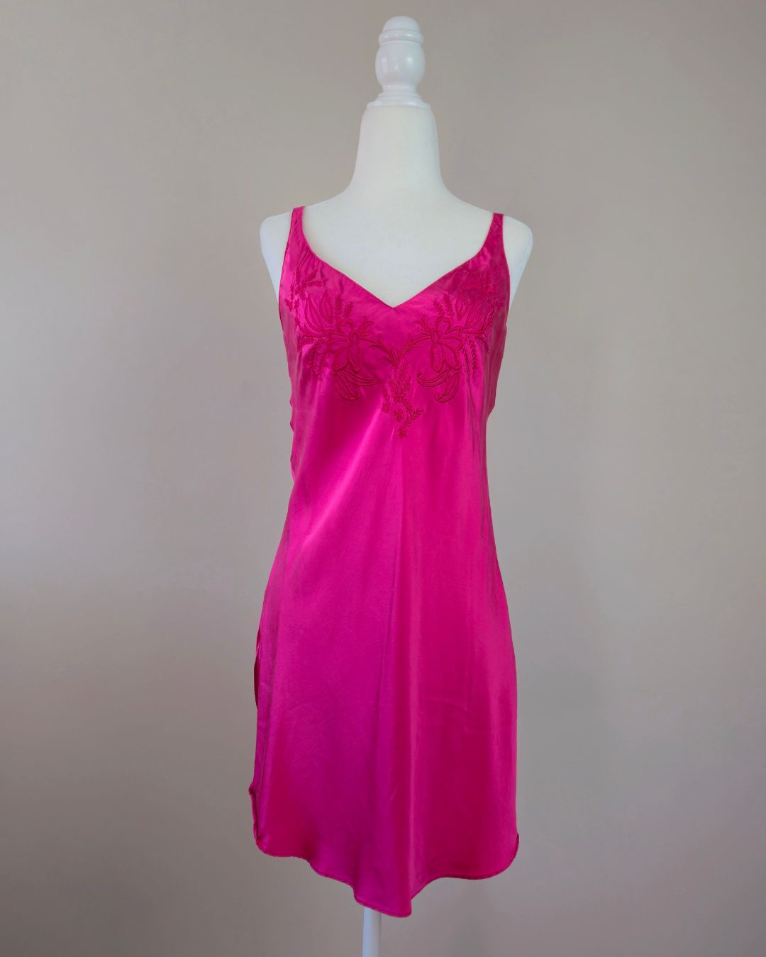 1980s Vintage Victoria's Secret Embroidered Pink Silk Slip Dress