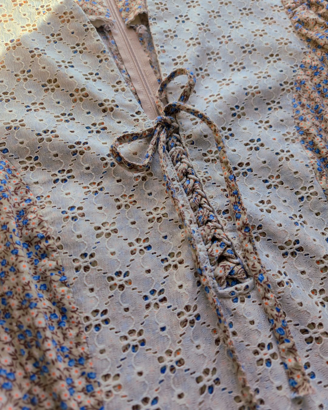 1970s Handmade "Soft Horizon" Beige Floral Prairie Dress