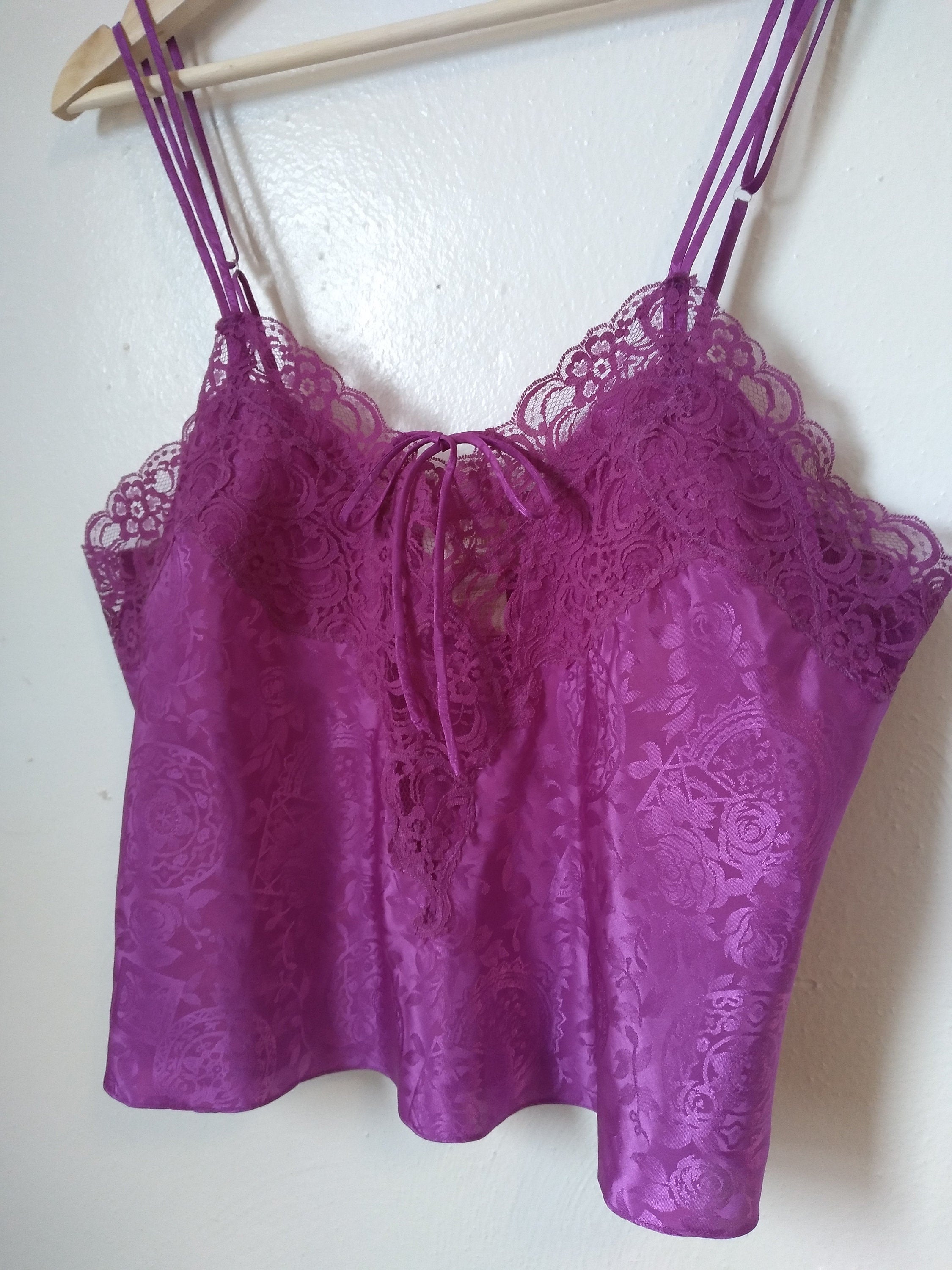 1980s Vintage Victoria's Secret Magenta Brocade Satin Cami