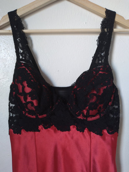 1990s Vintage Victoria's Secret Red Lace Bustier Slip Dress