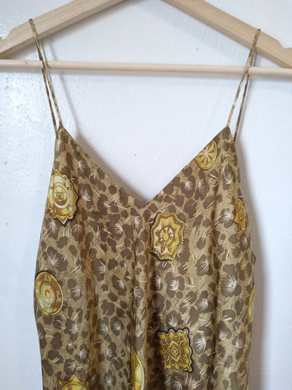 1980s Vintage Victoria's Secret Gold Leopard Silk Slip Dress