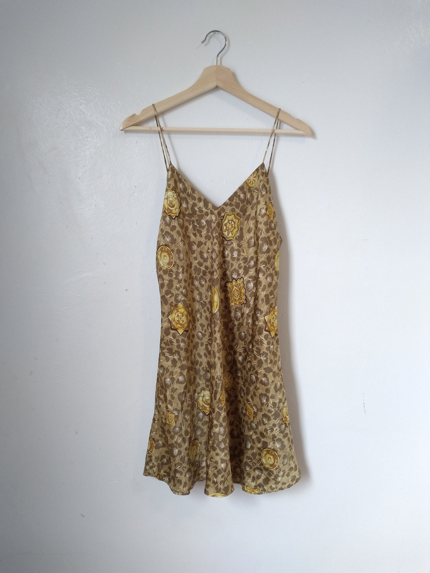 1980s Vintage Victoria's Secret Gold Leopard Silk Slip Dress