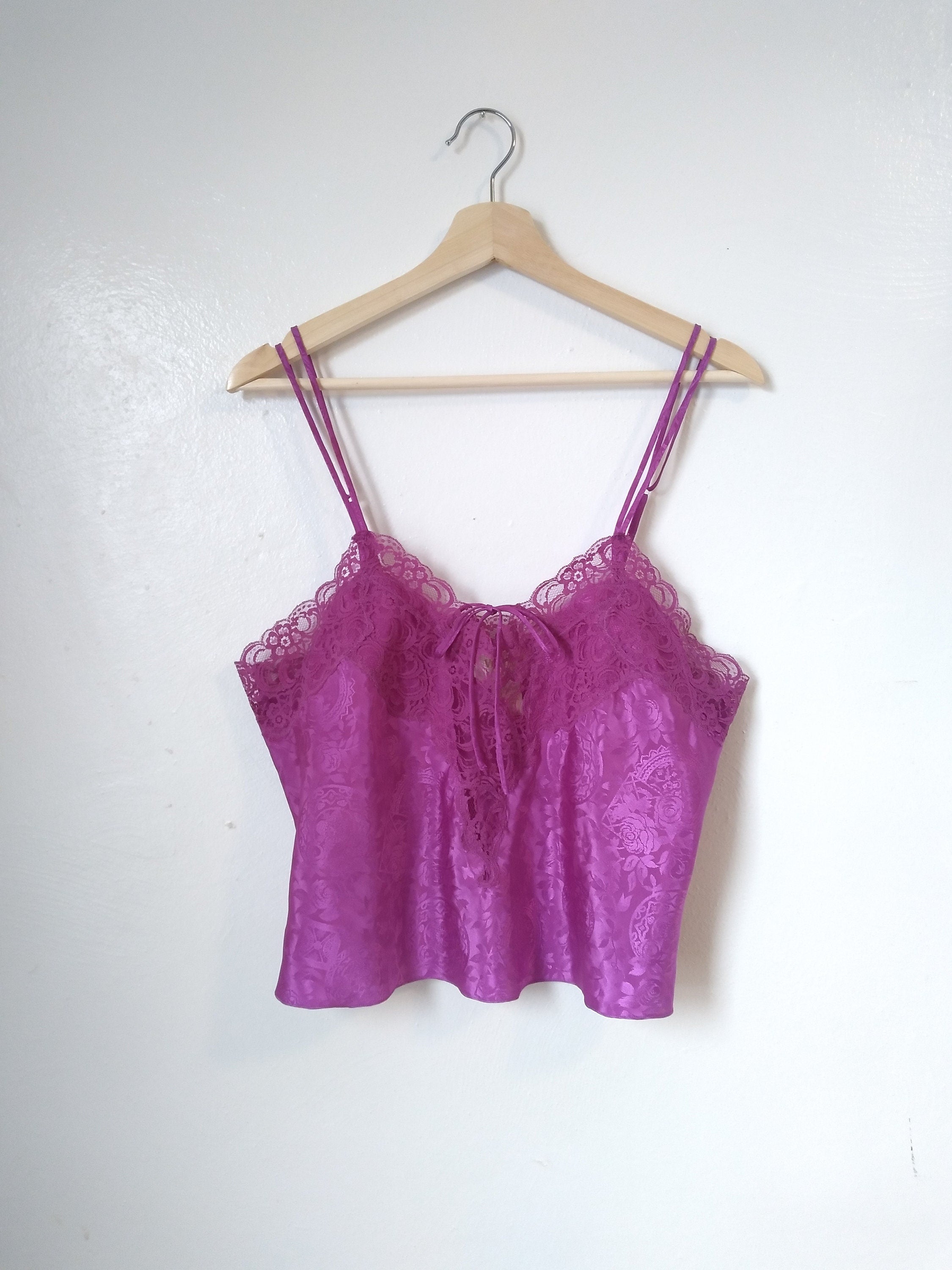 1980s Vintage Victoria's Secret Magenta Brocade Satin Cami
