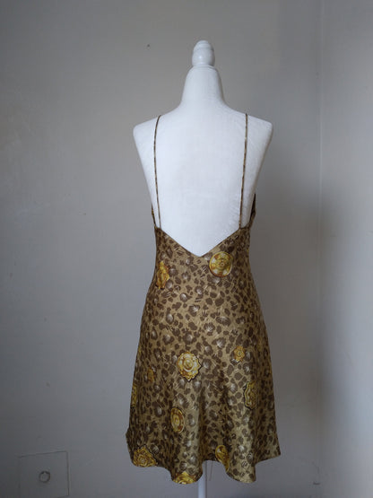 1980s Vintage Victoria's Secret Gold Leopard Silk Slip Dress