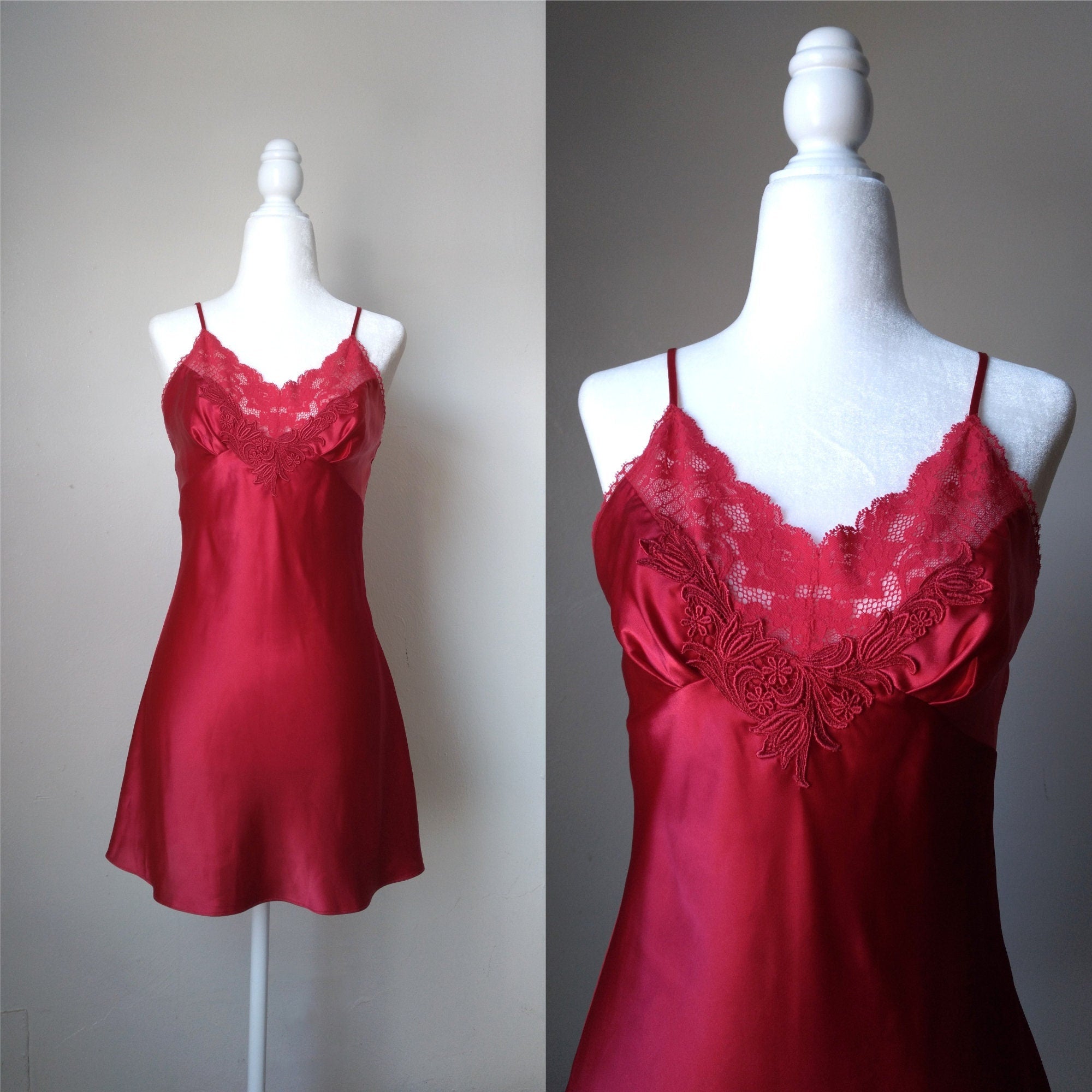 1990s Vintage Victoria's Secret Ruby Red Satin Slip Dress