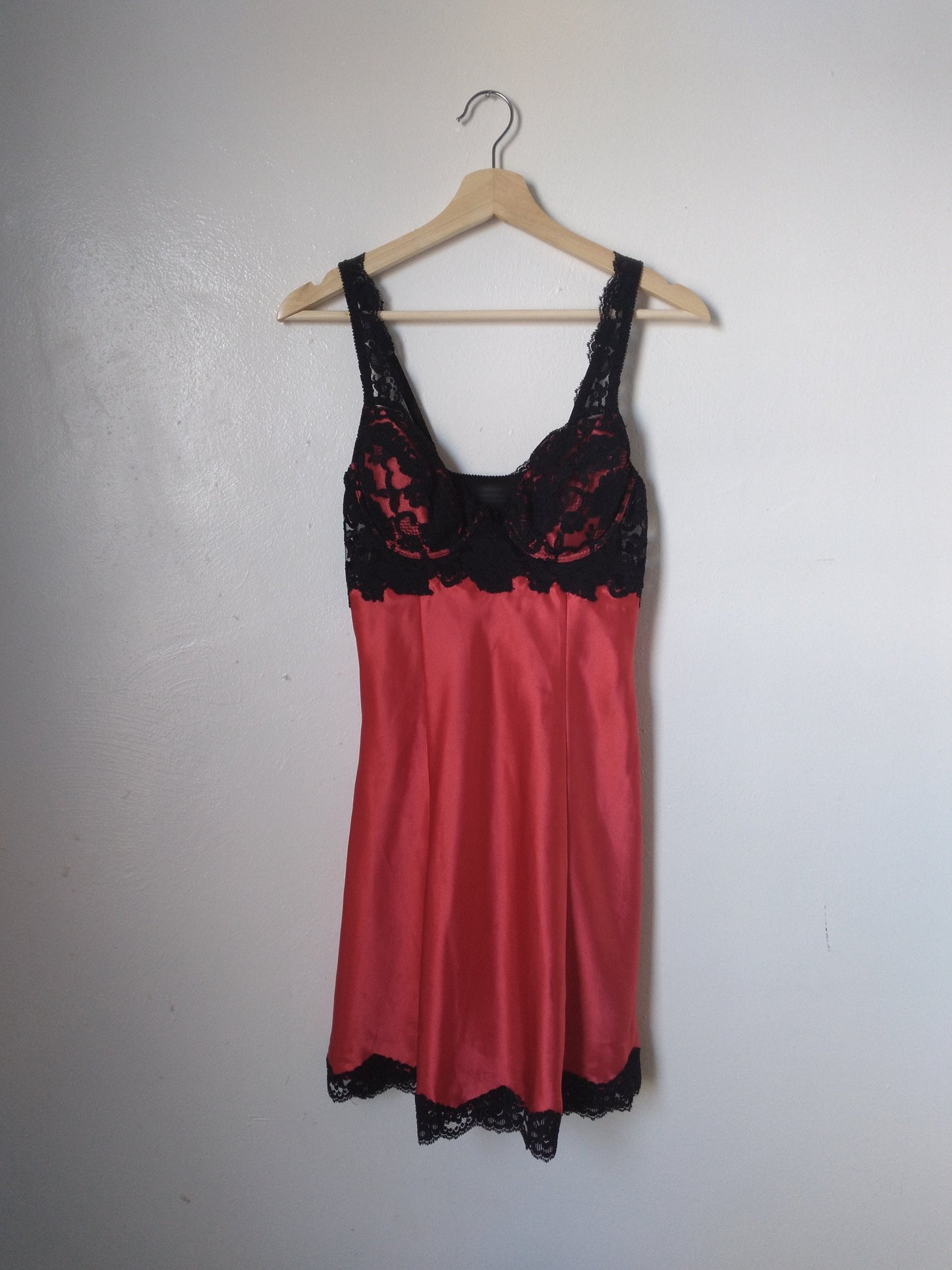 1990s Vintage Victoria's Secret Red Lace Bustier Slip Dress