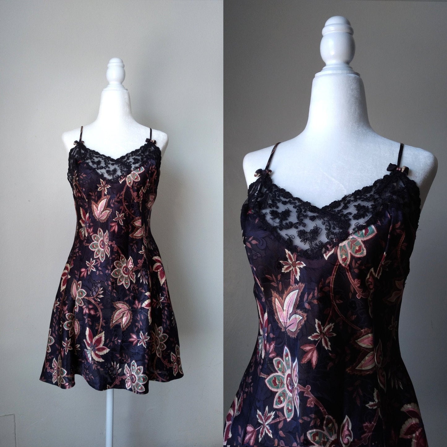 1980s Vintage Victoria's Secret Dark Floral Slip Dress