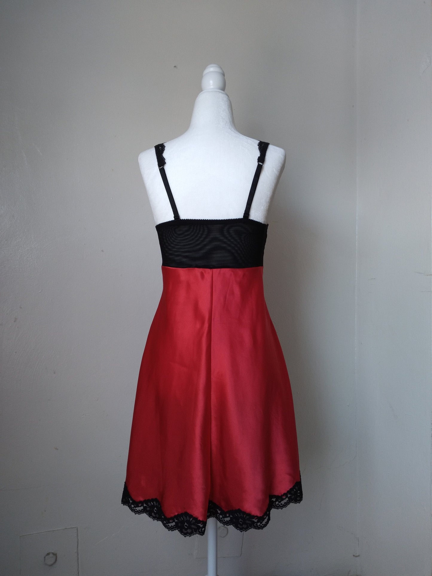 1990s Vintage Victoria's Secret Red Lace Bustier Slip Dress