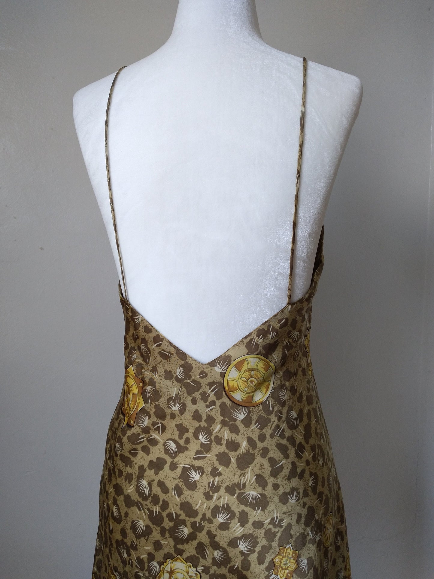 1980s Vintage Victoria's Secret Gold Leopard Silk Slip Dress