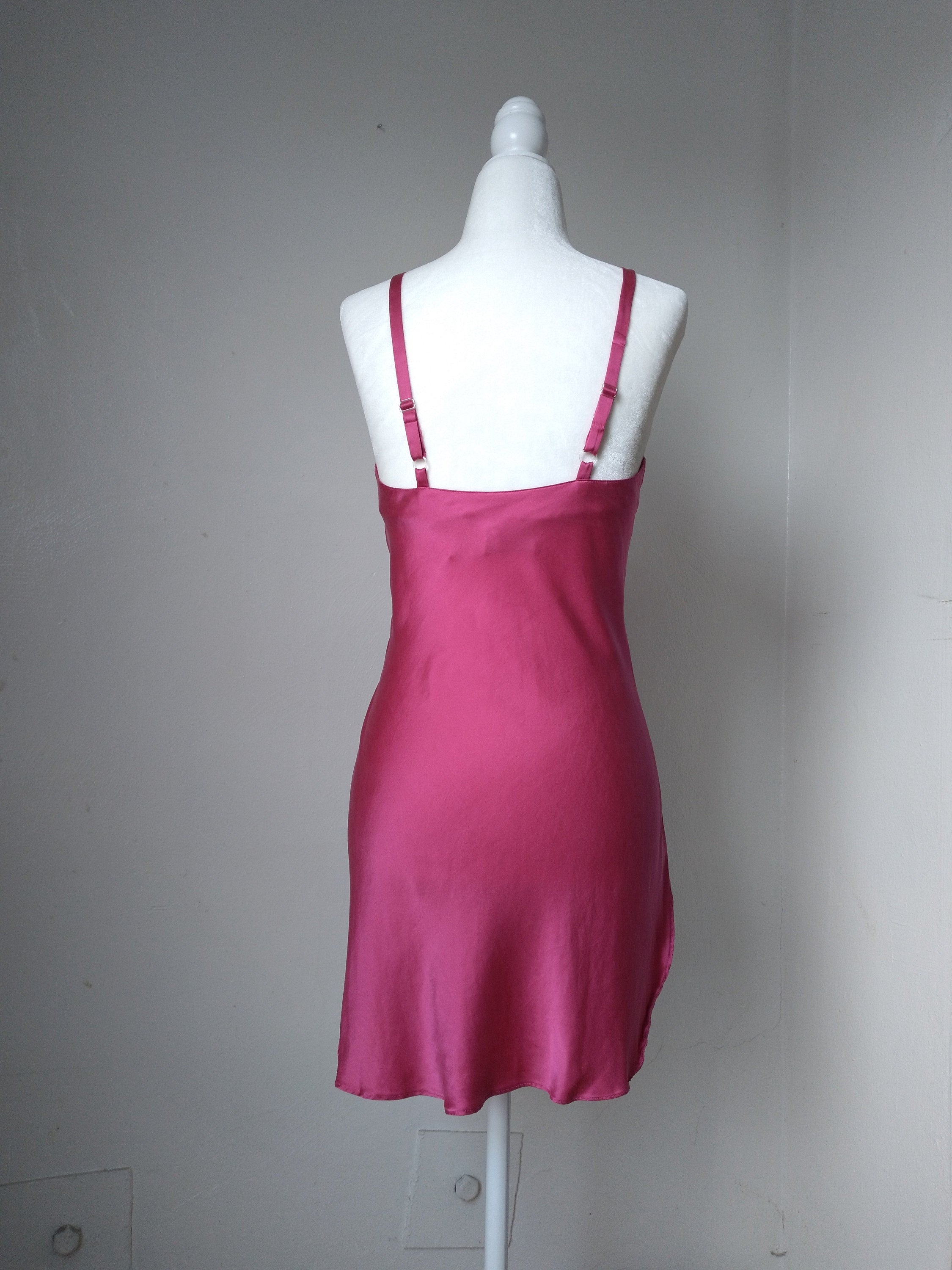 1980s Vintage Victoria's Secret Embroidered Pink Silk Slip Dress