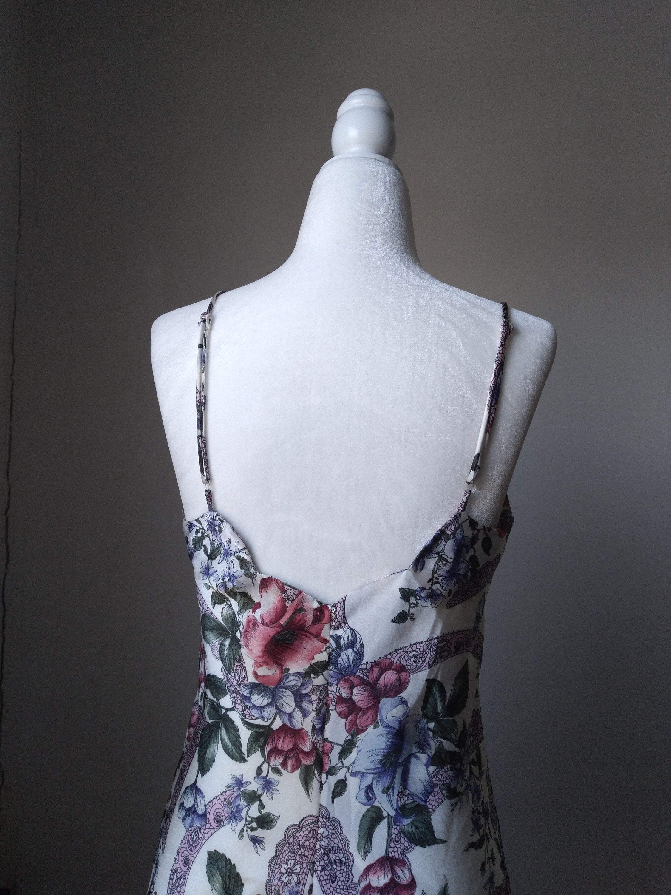 1980s Vintage Victoria's Secret White Wintry Botanical Garden Slip Dress