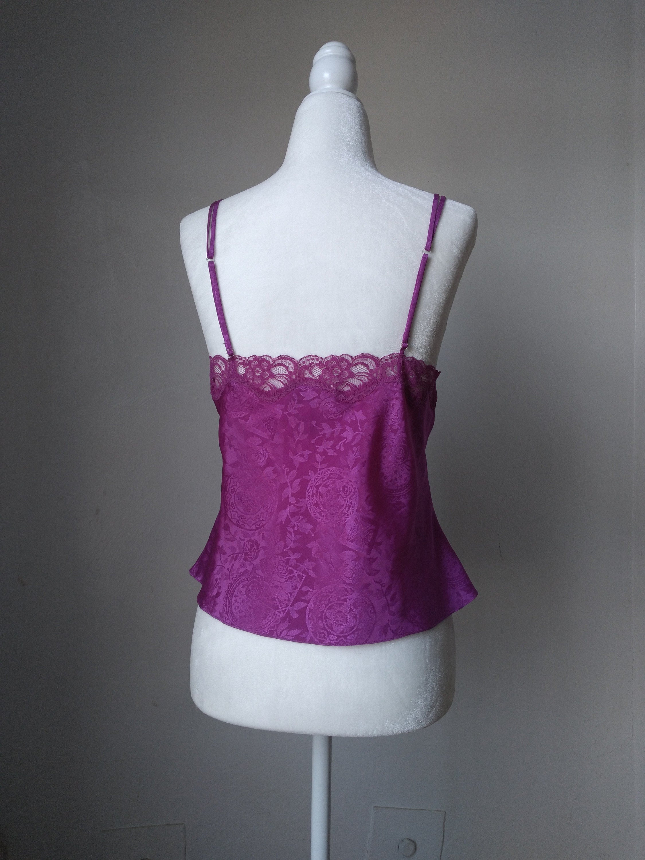 1980s Vintage Victoria's Secret Magenta Brocade Satin Cami