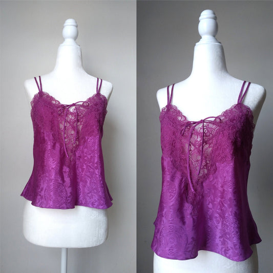 1980s Vintage Victoria's Secret Magenta Brocade Satin Cami