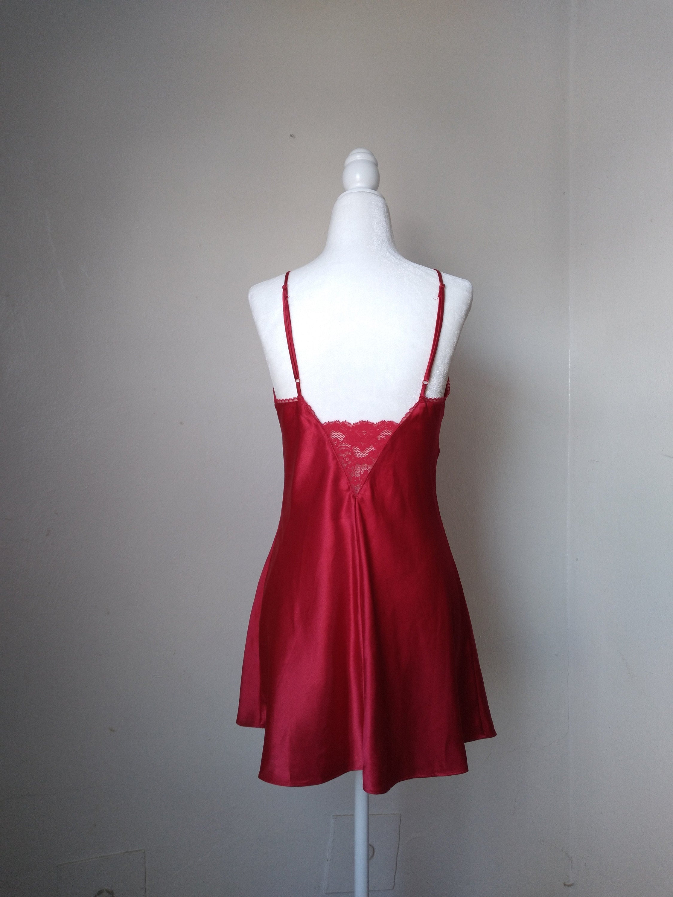 1990s Vintage Victoria's Secret Ruby Red Satin Slip Dress