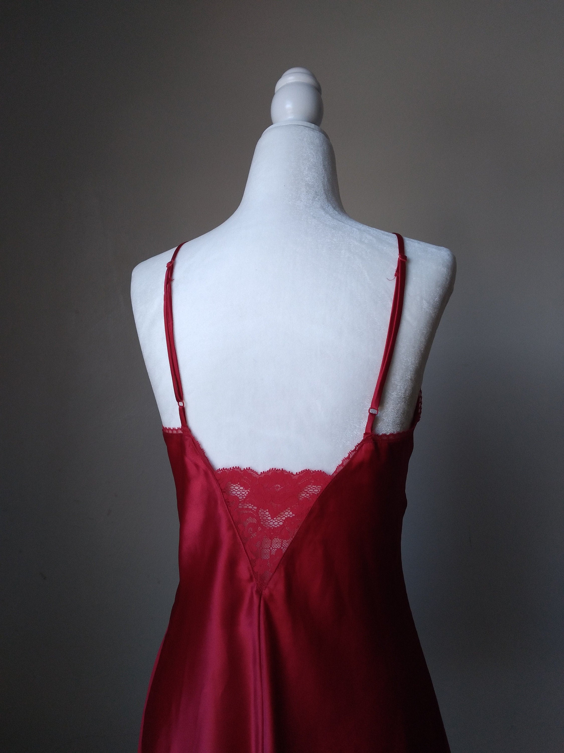 1990s Vintage Victoria's Secret Ruby Red Satin Slip Dress